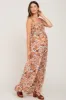 Camel Floral Sleeveless Maternity Jumpsuit sold by Pinkblush
