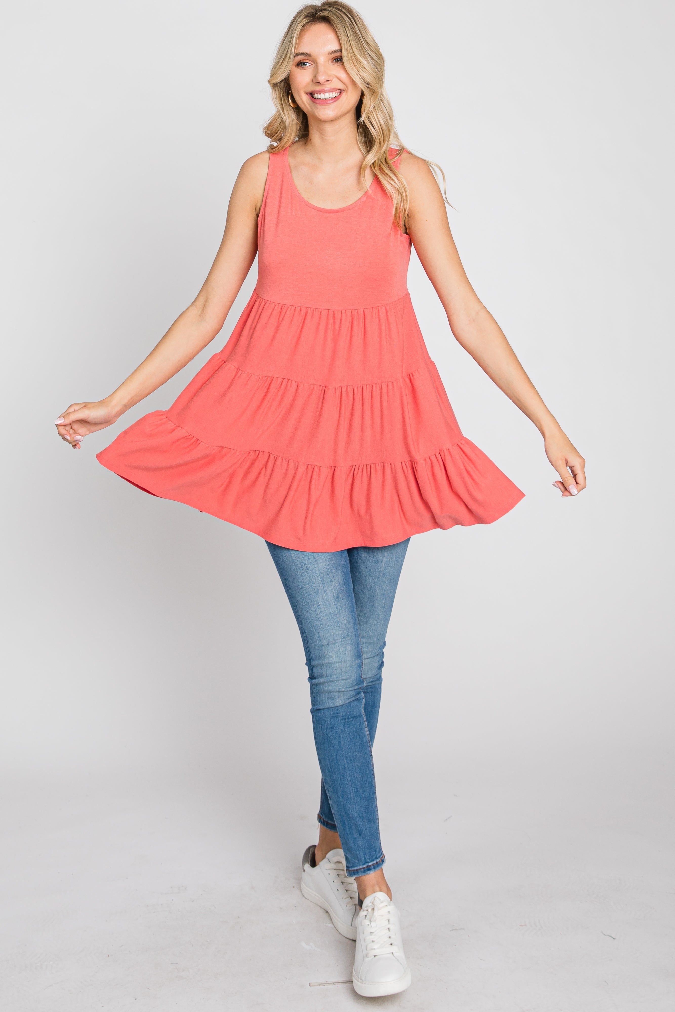 Coral Tiered Sleeveless Top sold by Pinkblush product image thumbnail 2