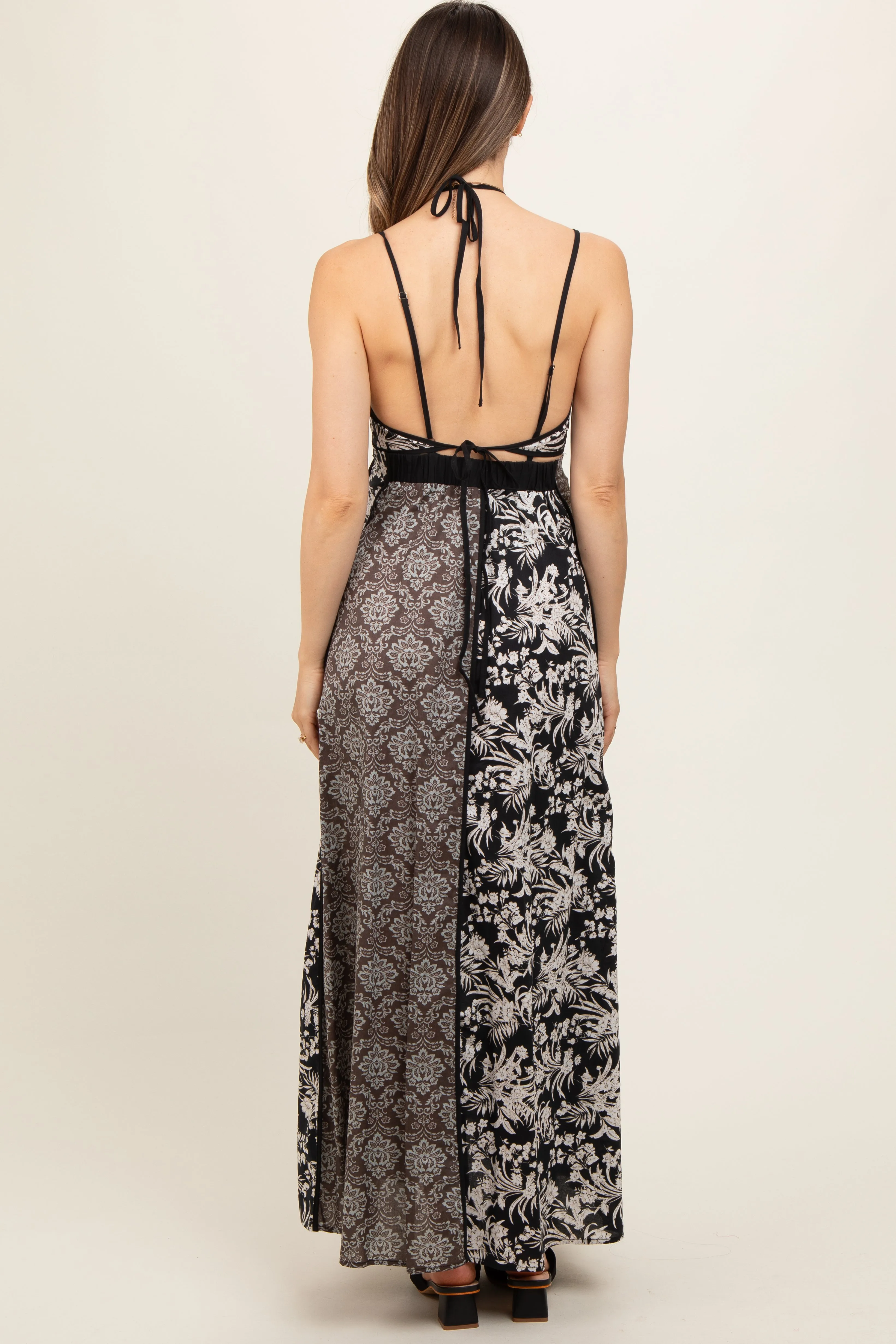 Black Floral Colorblock Cutout Open Back Maternity Maxi Dress sold by Pinkblush product image thumbnail 3