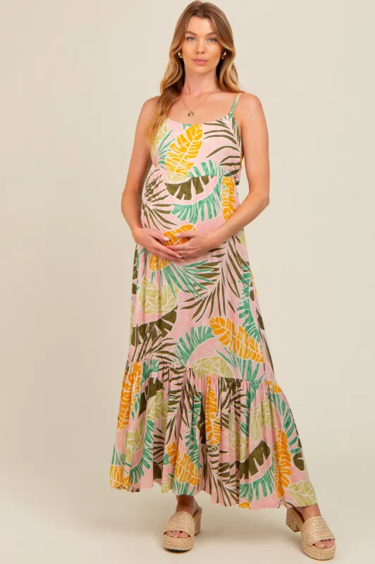 Pink Tropical Print Maternity Maxi Dress sold by Pinkblush