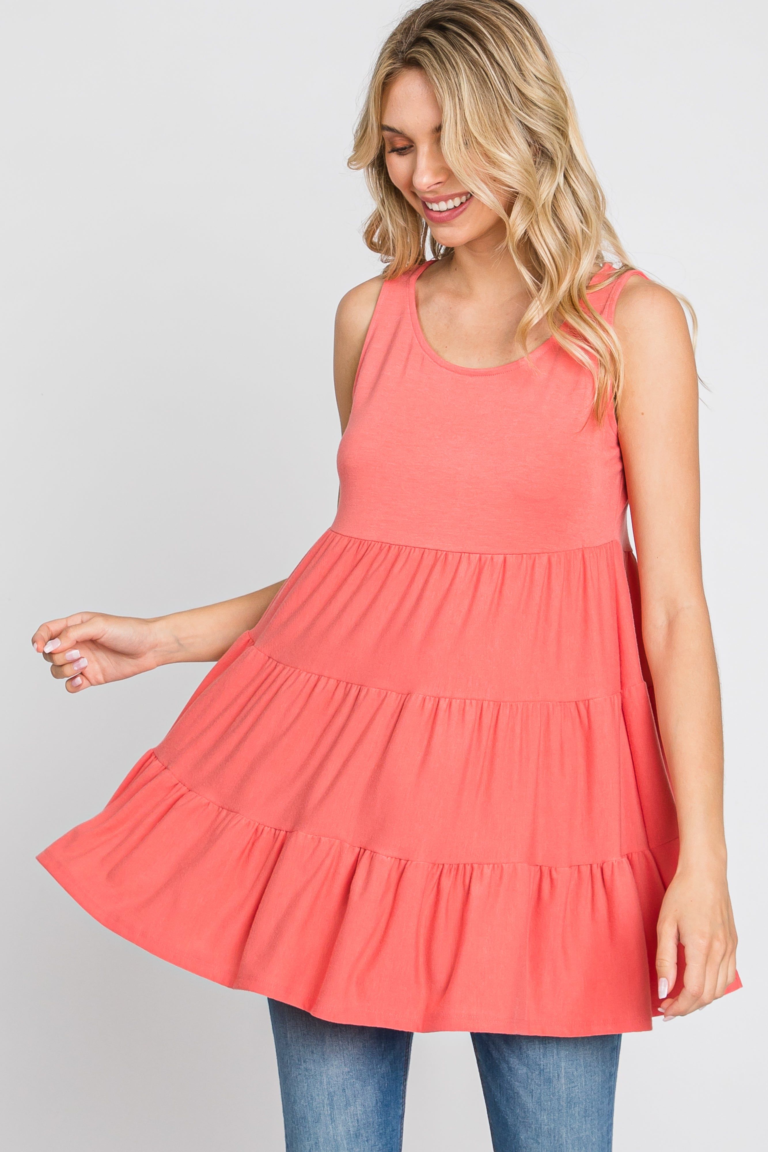 Coral Tiered Sleeveless Top sold by Pinkblush product image thumbnail 4