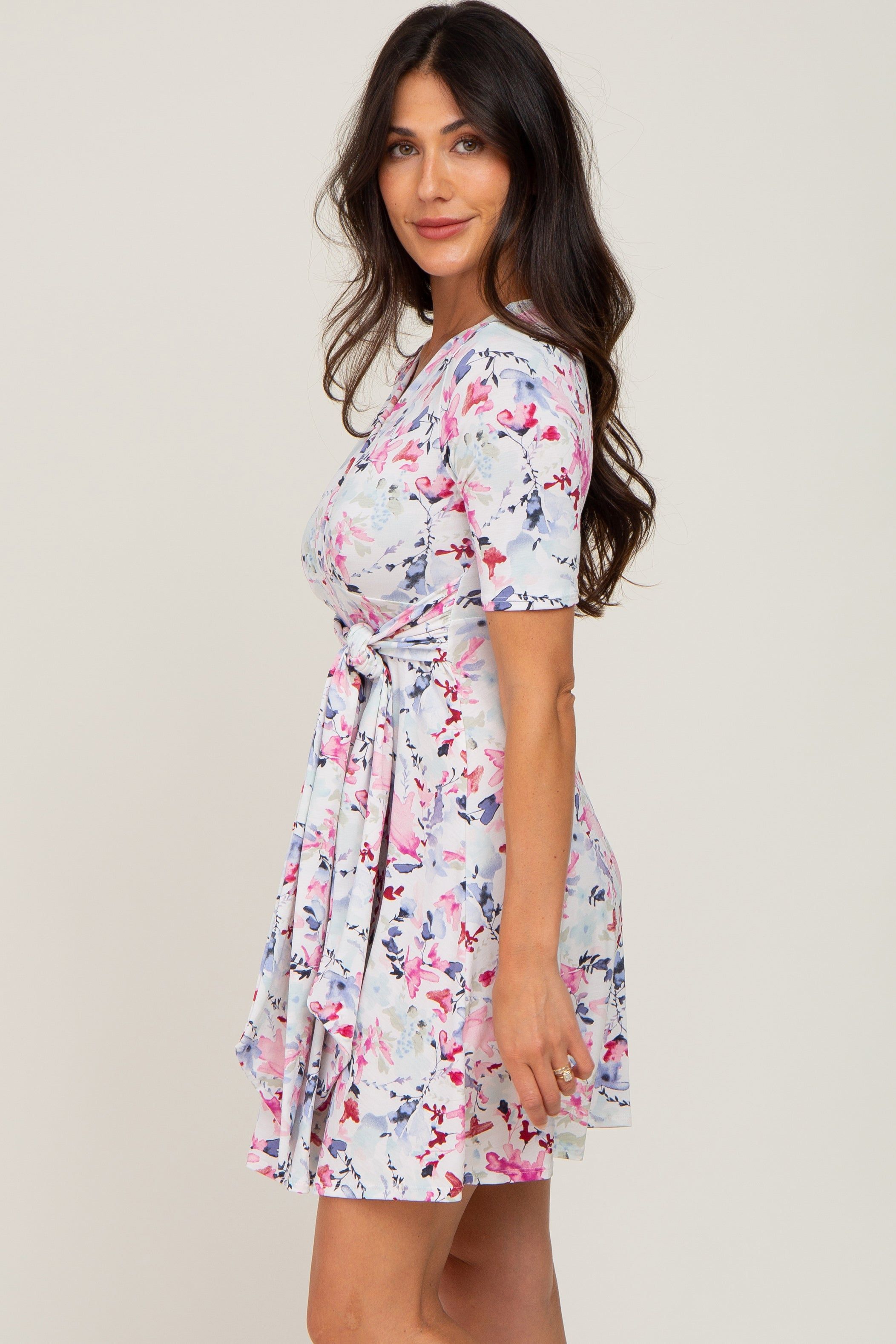 Ivory Floral Waist Tie Dress sold by Pinkblush product image thumbnail 2