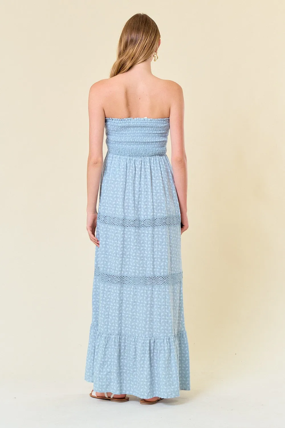 Blue Embroidered Trim Smocked Tube Maxi Dress sold by Pinkblush product image thumbnail 3