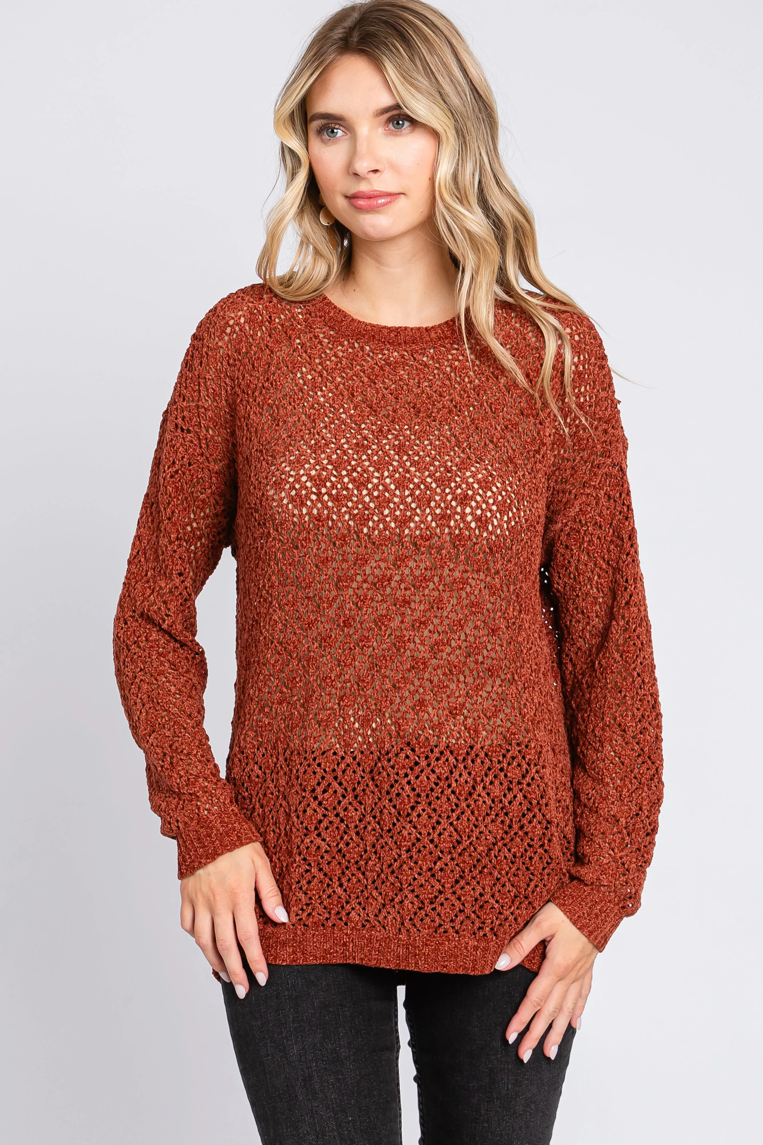 Rust Chenille Open Knit Sweater sold by Pinkblush