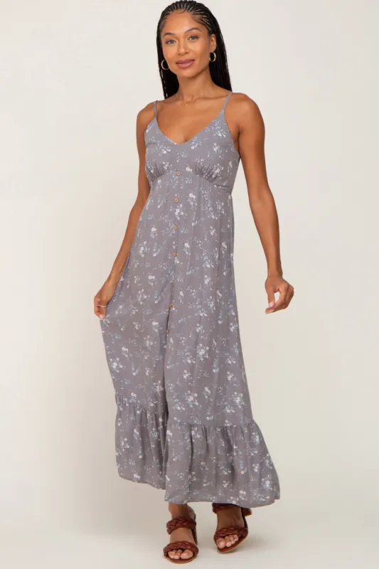 Grey Floral Sleeveless Button Front Dress sold by Pinkblush