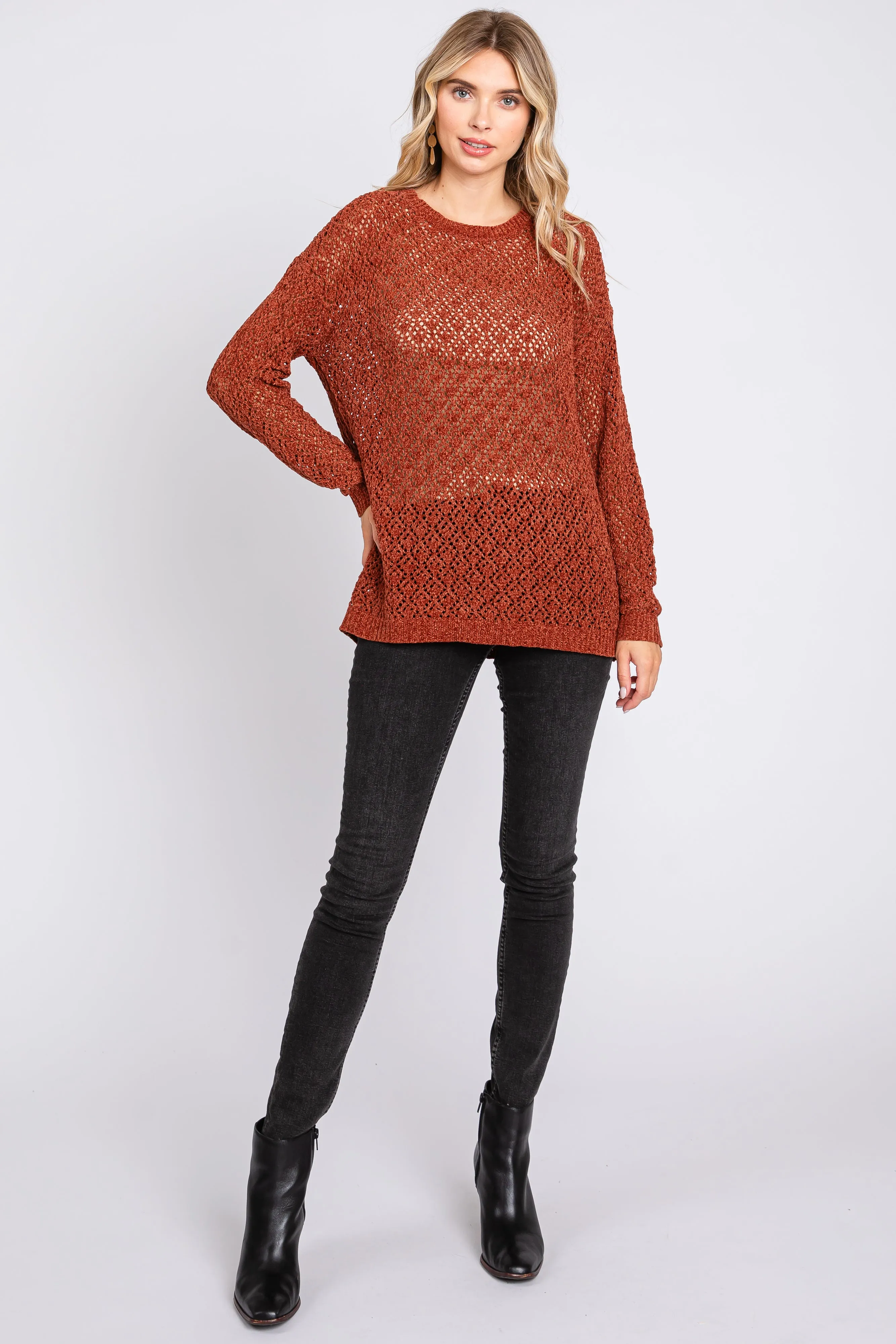 Rust Chenille Open Knit Sweater sold by Pinkblush product image thumbnail 5