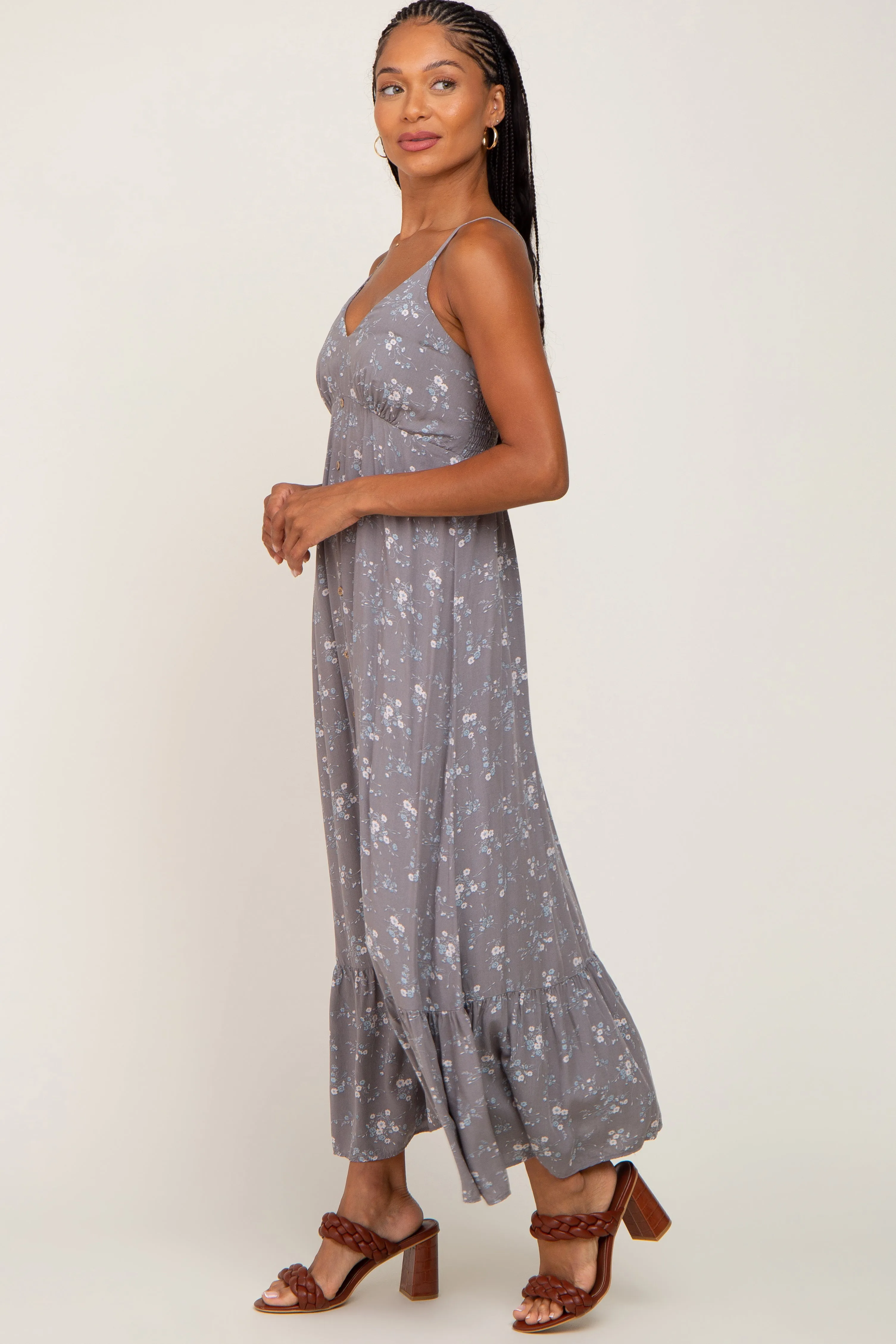 Grey Floral Sleeveless Button Front Dress sold by Pinkblush product image thumbnail 2