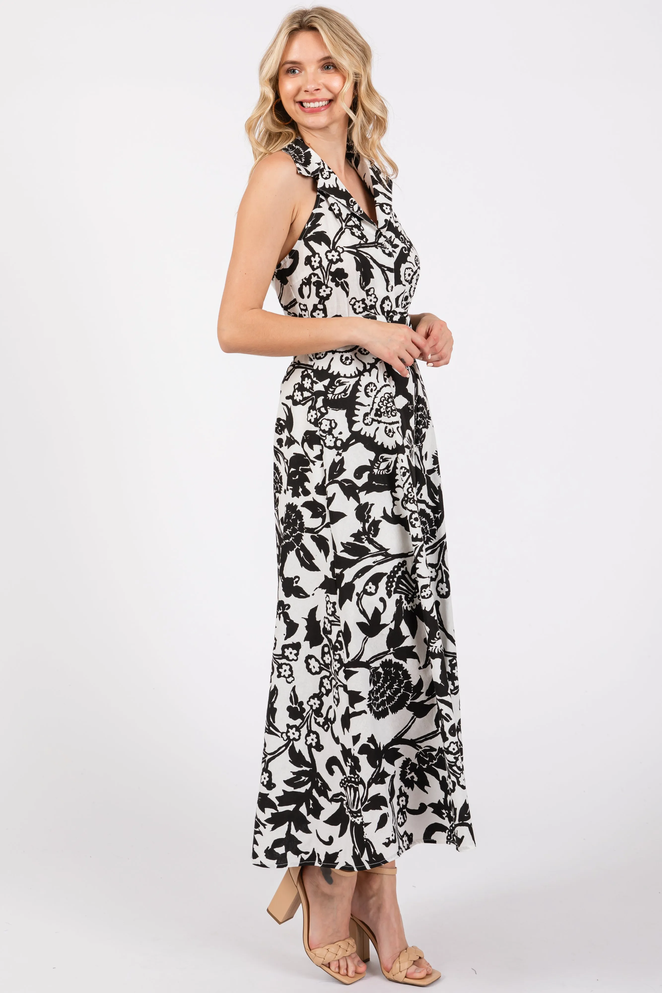 Black Floral Sleeveless Halter Midi Dress sold by Pinkblush product image thumbnail 2