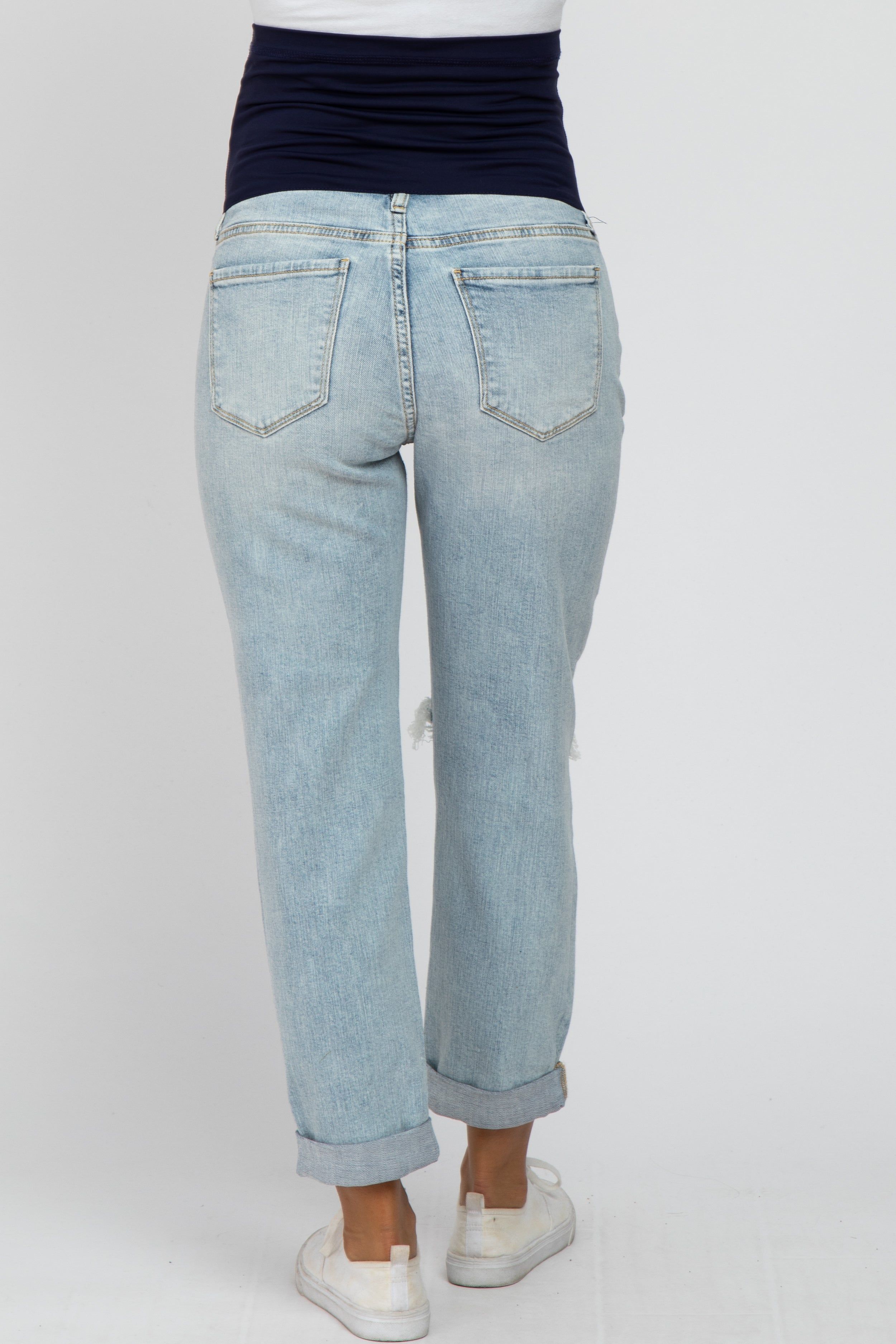 Light Blue Distressed Cuffed Hem Maternity Jeans sold by Pinkblush product image thumbnail 4