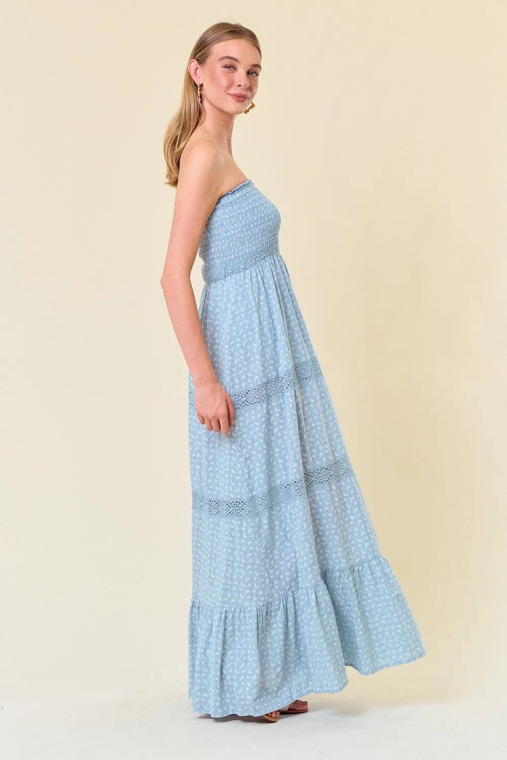 Blue Embroidered Trim Smocked Tube Maxi Dress sold by Pinkblush product image thumbnail 2