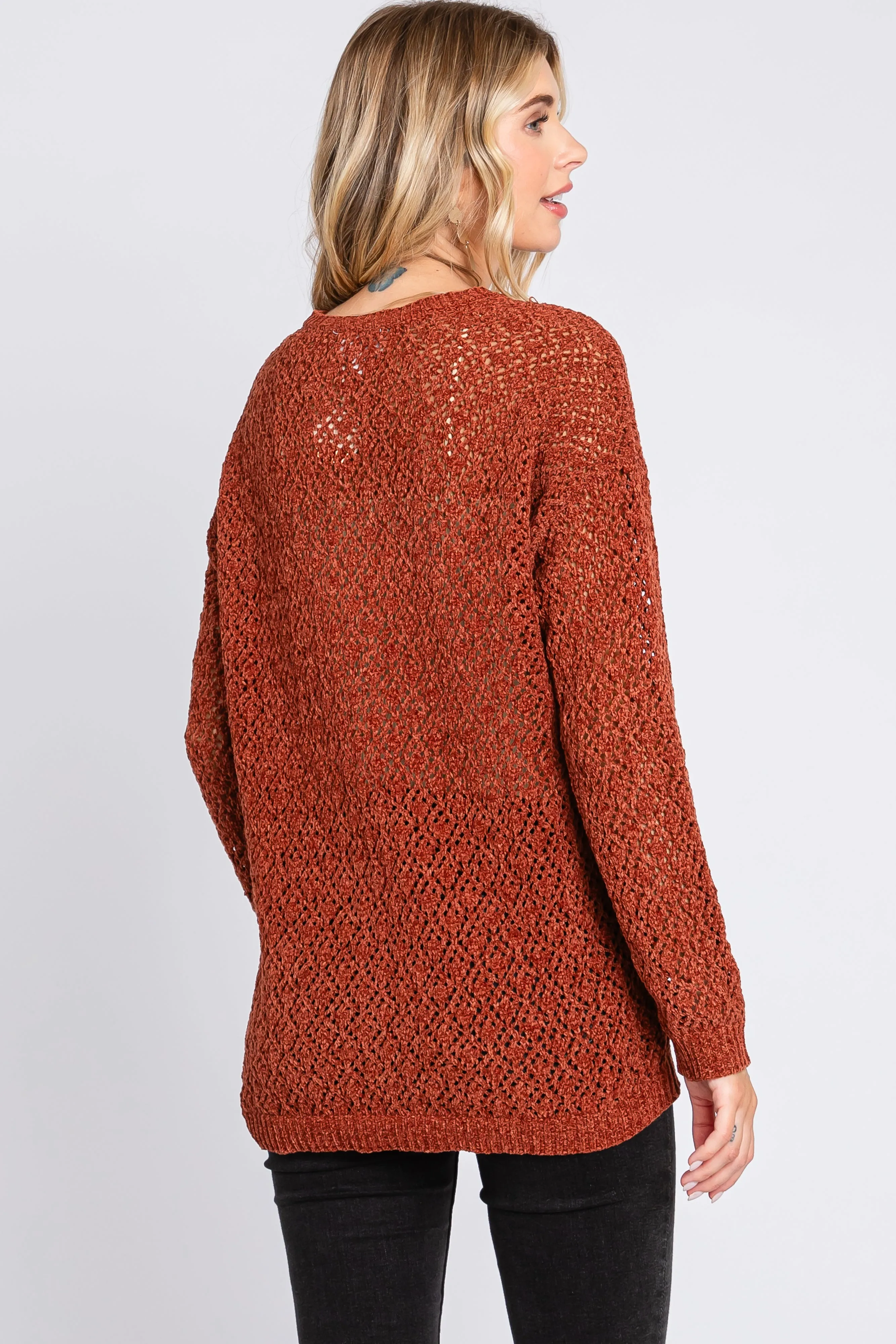 Rust Chenille Open Knit Sweater sold by Pinkblush product image thumbnail 3