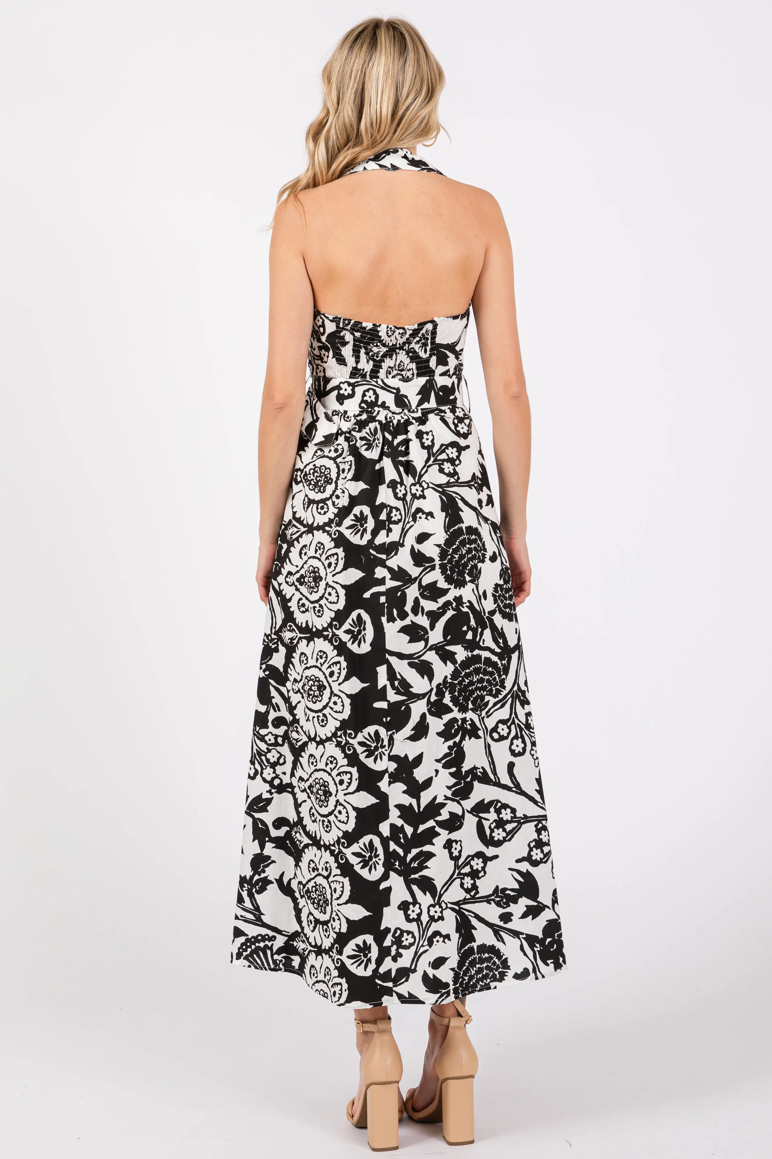 Black Floral Sleeveless Halter Midi Dress sold by Pinkblush product image thumbnail 3