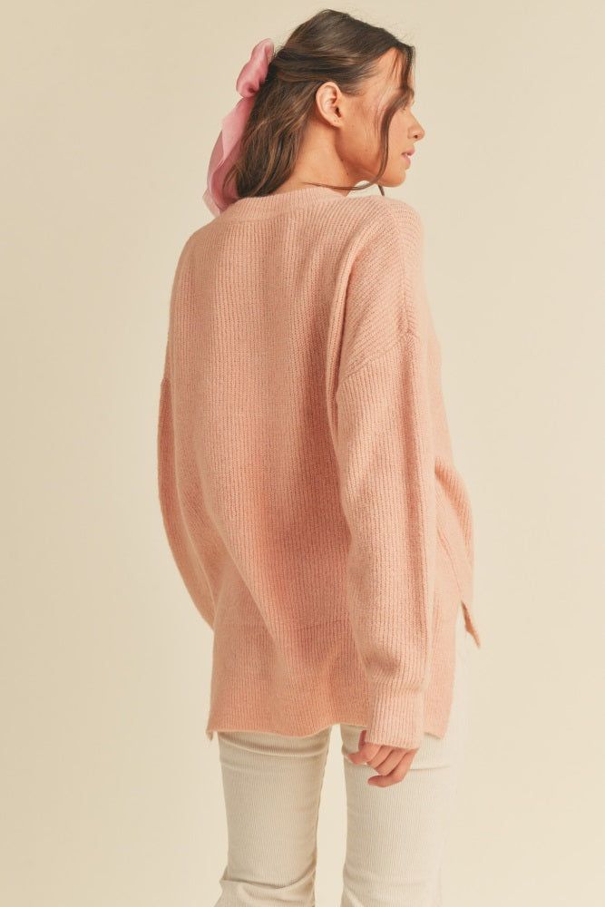 Mauve Oversize Henley Ribbed Sweater sold by Pinkblush product image thumbnail 3