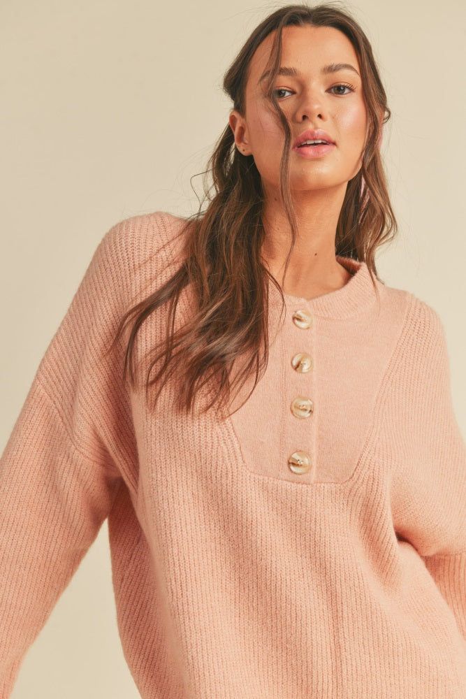 Mauve Oversize Henley Ribbed Sweater sold by Pinkblush product image thumbnail 5