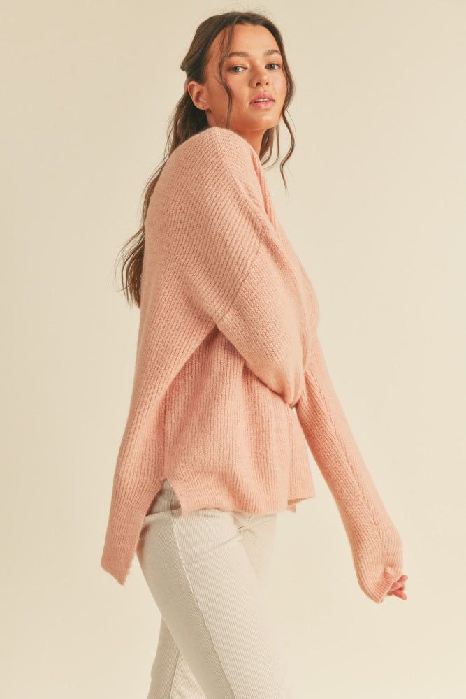 Mauve Oversize Henley Ribbed Sweater sold by Pinkblush product image thumbnail 2