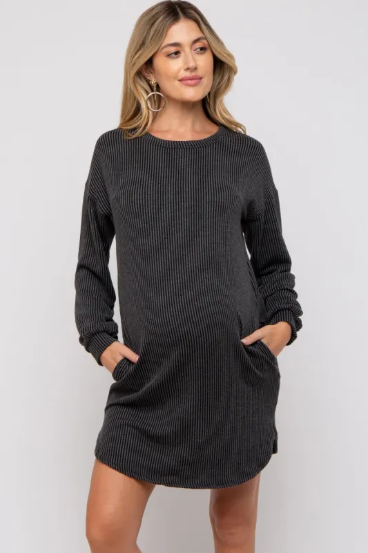 Charcoal Rib Knit Long Sleeve Maternity Dress sold by Pinkblush