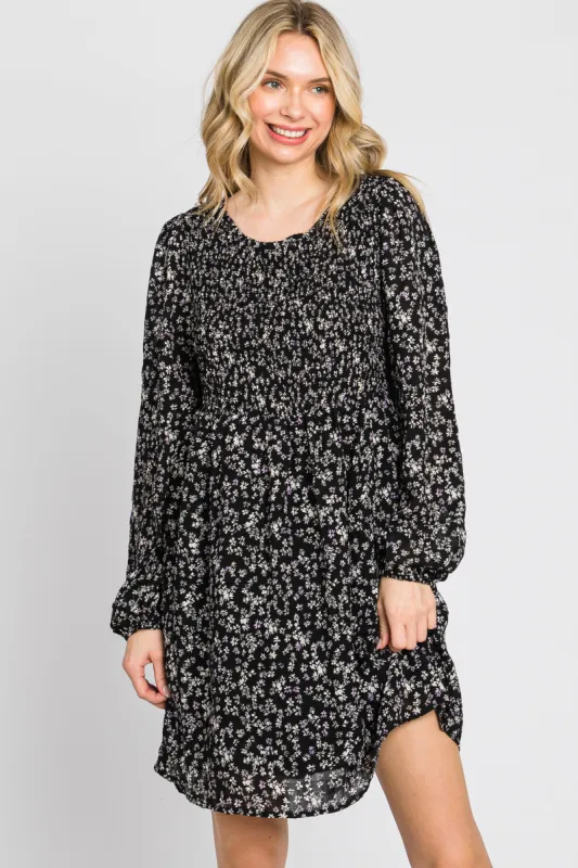 Black Floral Smocked Long Sleeve Dress sold by Pinkblush