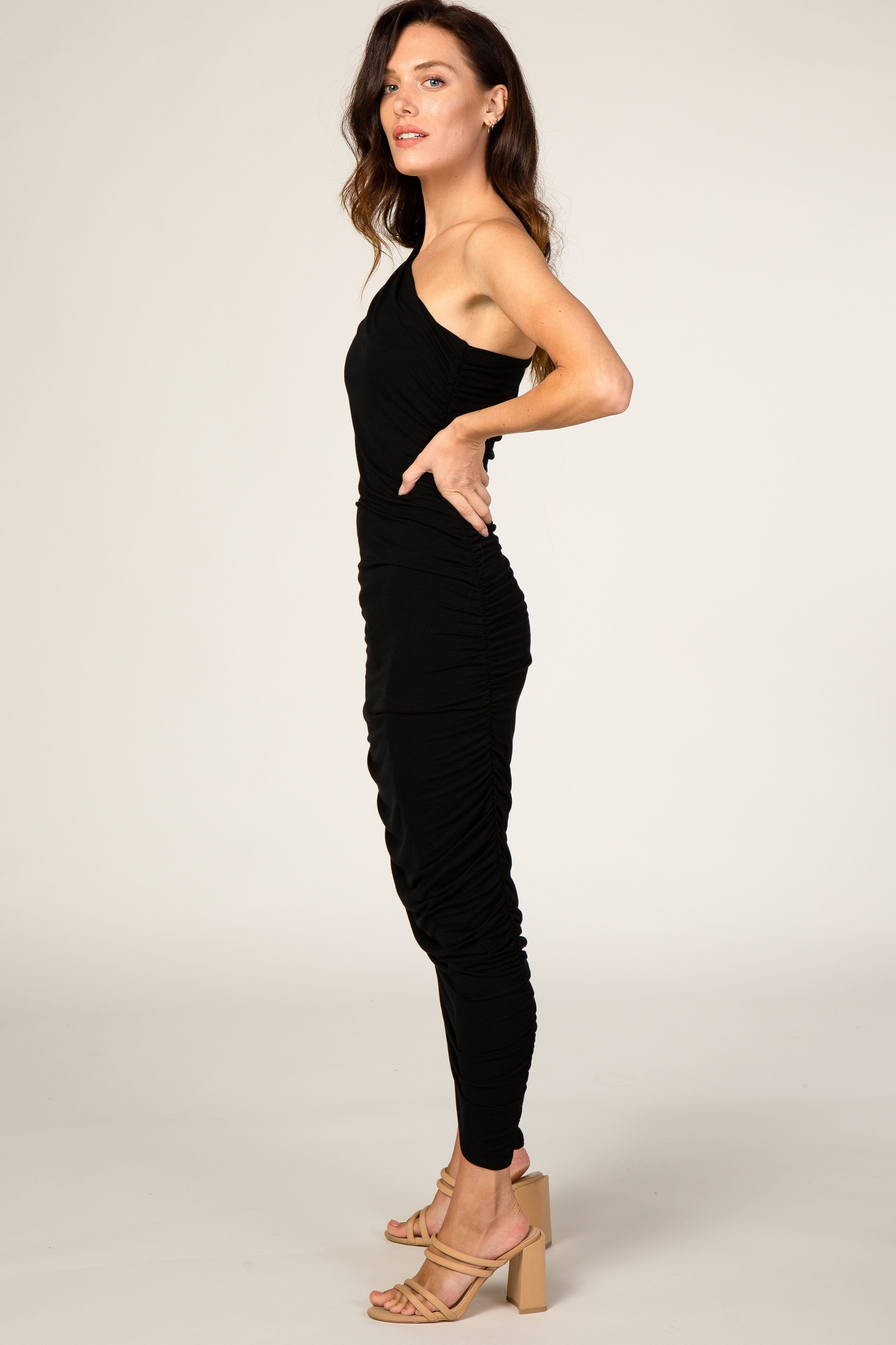 PinkBlush Black Ruched One Shoulder Dress sold by Pinkblush product image thumbnail 2