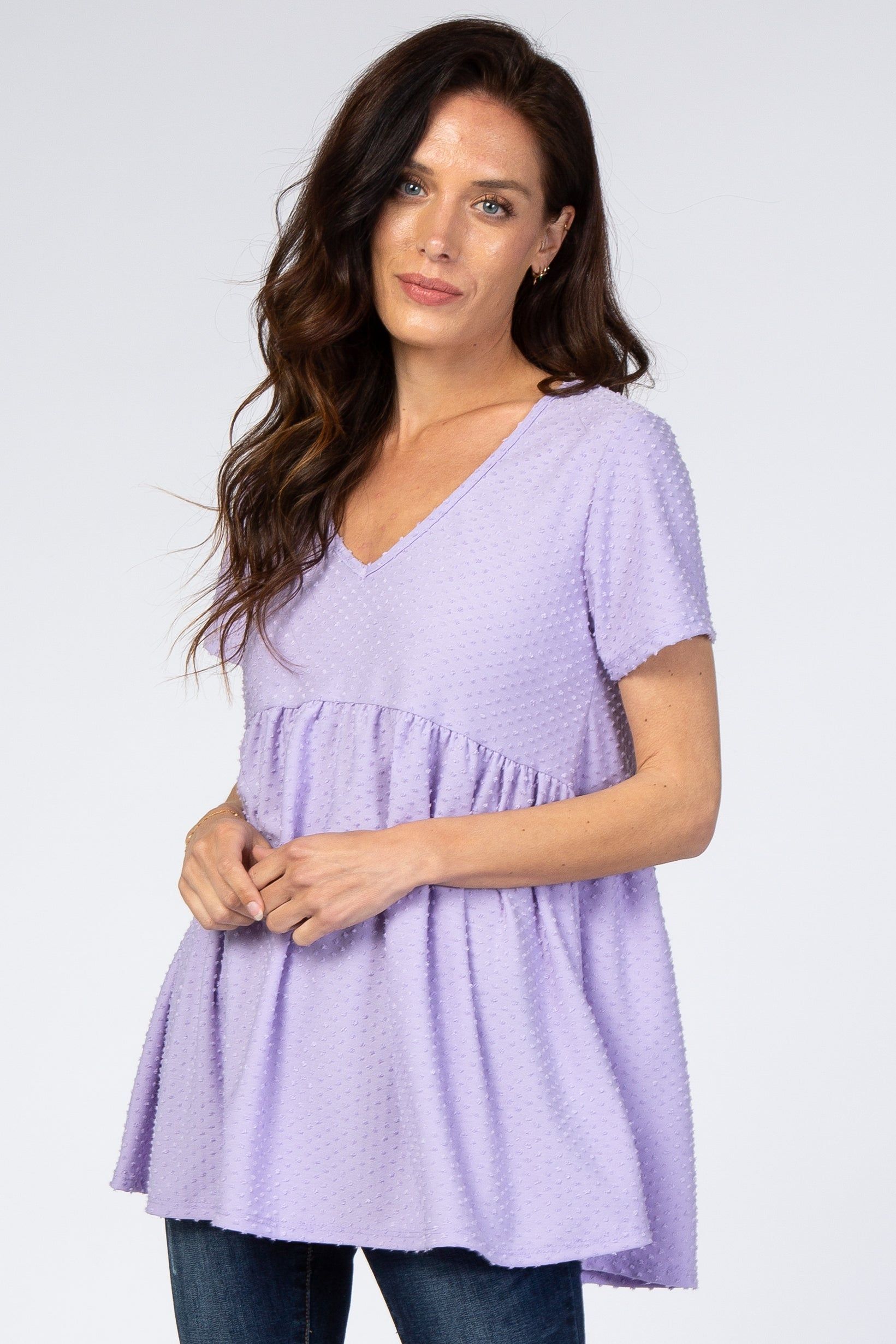 Lavender Swiss Dot Peplum Top sold by Pinkblush