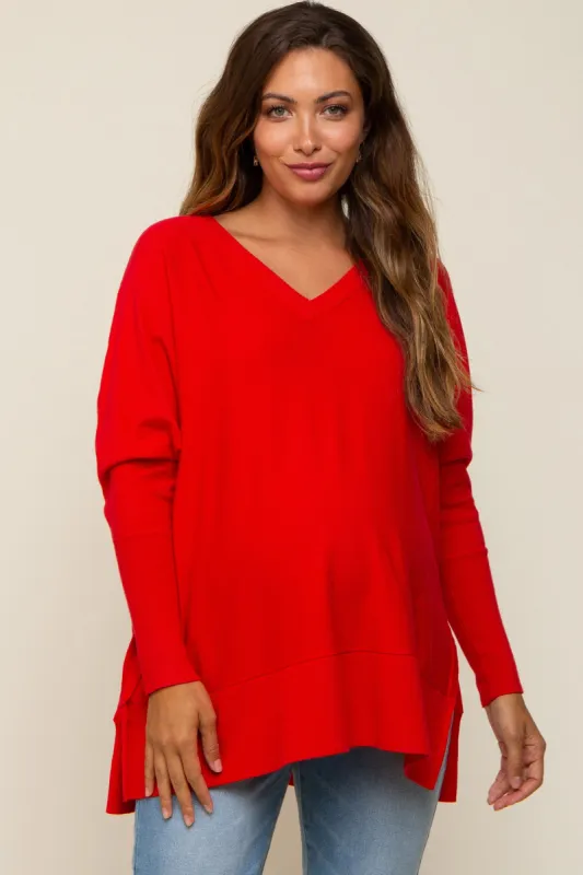 Red Knit Long Dolman Sleeve Maternity Top sold by Pinkblush