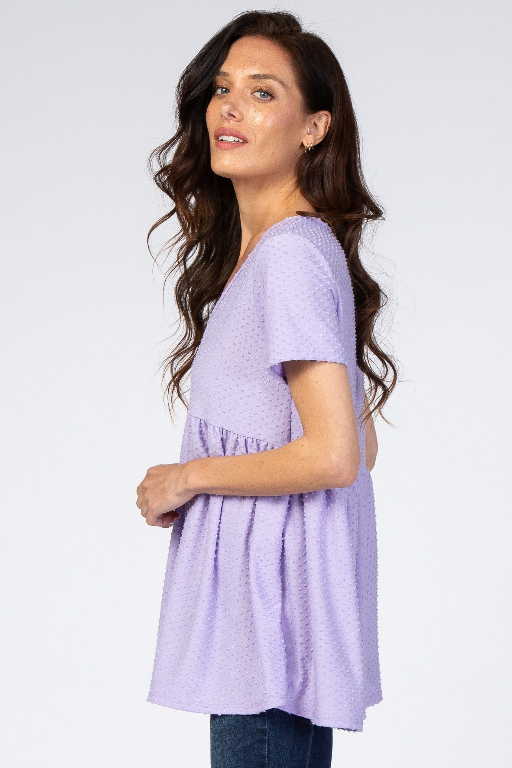 Lavender Swiss Dot Peplum Top sold by Pinkblush product image thumbnail 2