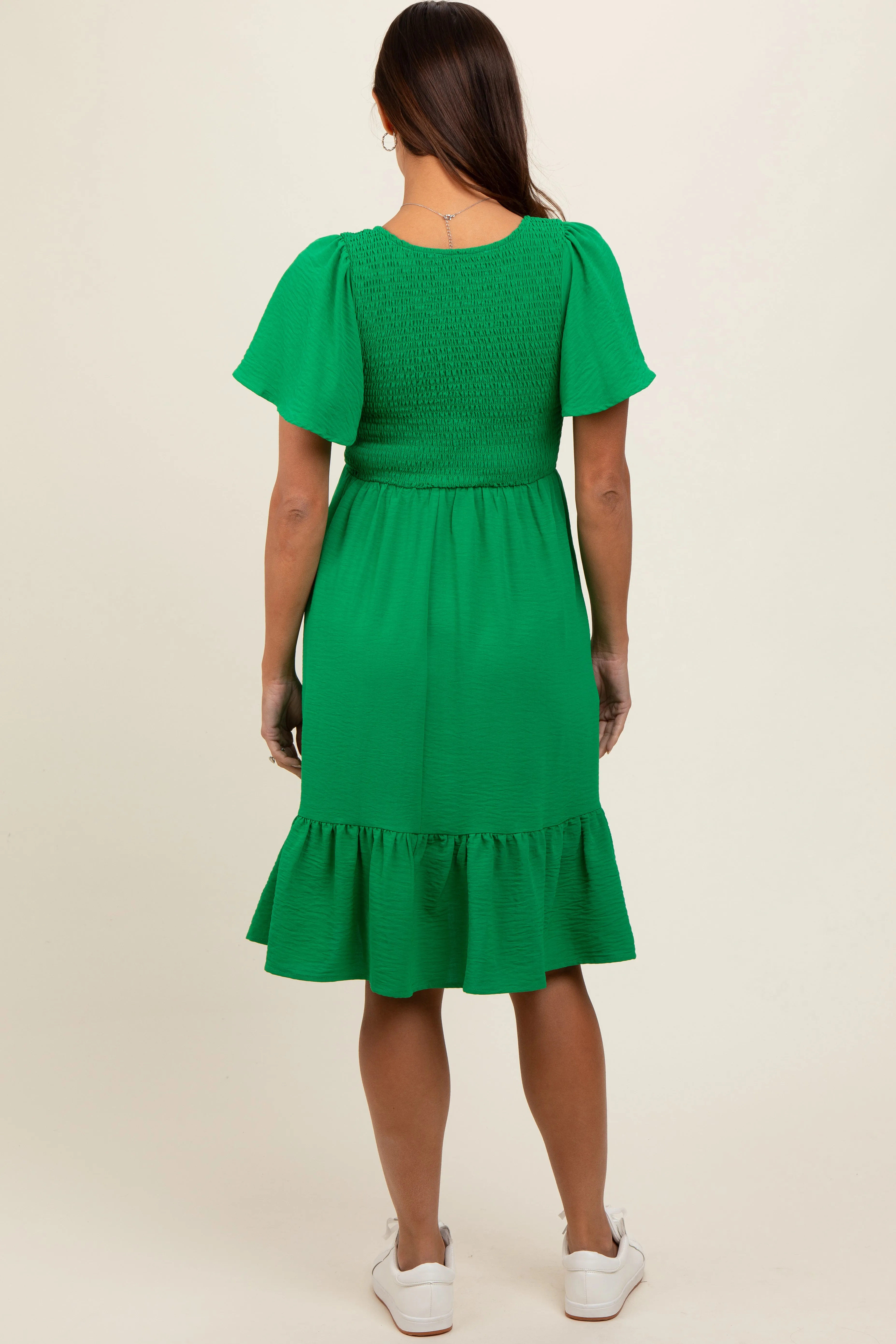 Green Smocked Ruffle Hem Maternity Dress sold by Pinkblush product image thumbnail 2
