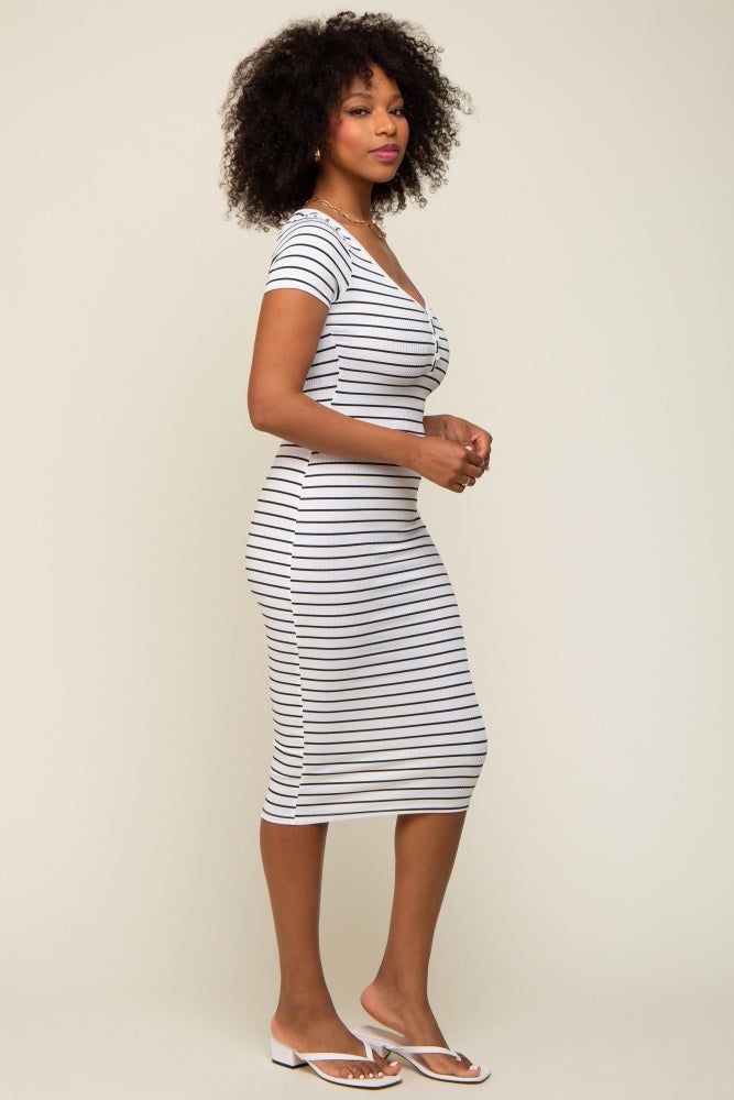 White Striped Ribbed Fitted Midi Dress sold by Pinkblush product image thumbnail 2
