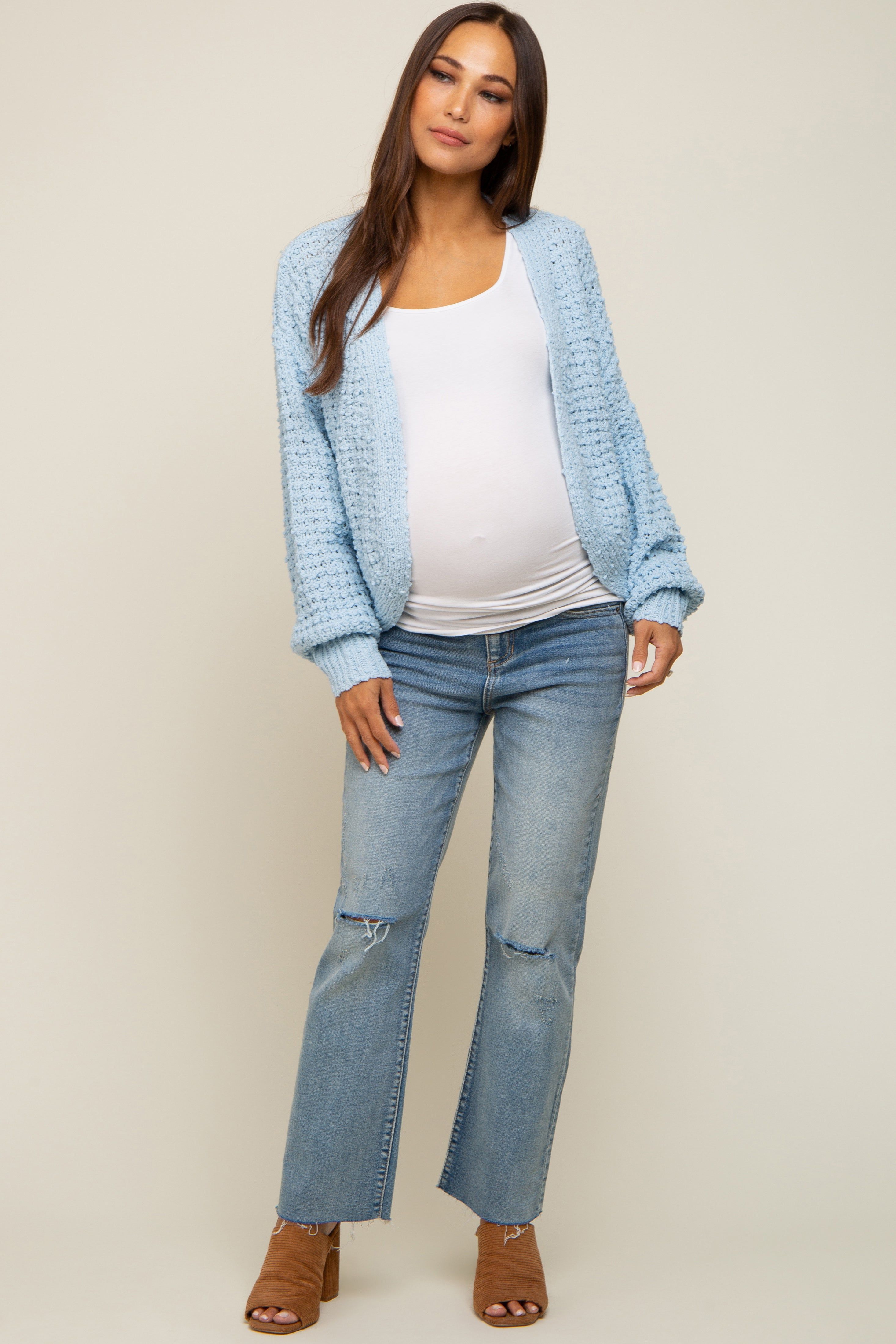 Light Blue Cropped Chunky Open Knit Maternity Cardigan sold by Pinkblush product image thumbnail 5