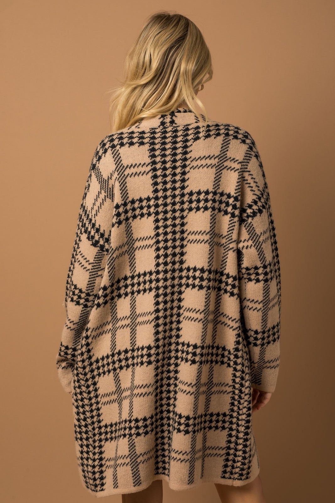 Mocha Houndstooth Long Cardigan sold by Pinkblush product image thumbnail 3