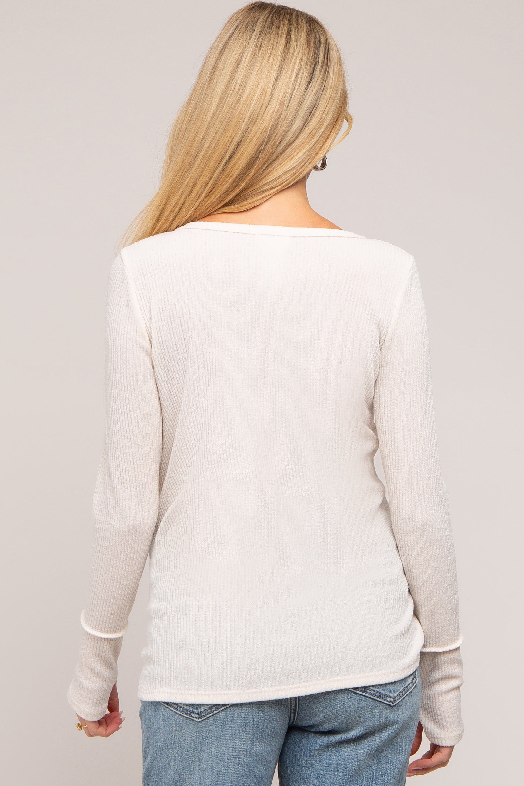Cream Rib Knit Button Accent Maternity Long Sleeve Top sold by Pinkblush product image thumbnail 3