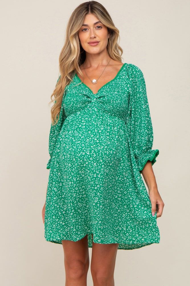 Green Floral 3/4 Sleeve Maternity Dress sold by Pinkblush