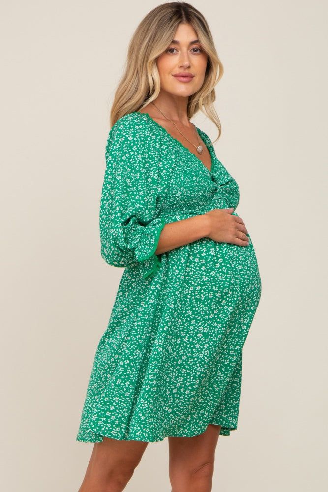 Green Floral 3/4 Sleeve Maternity Dress sold by Pinkblush product image thumbnail 2