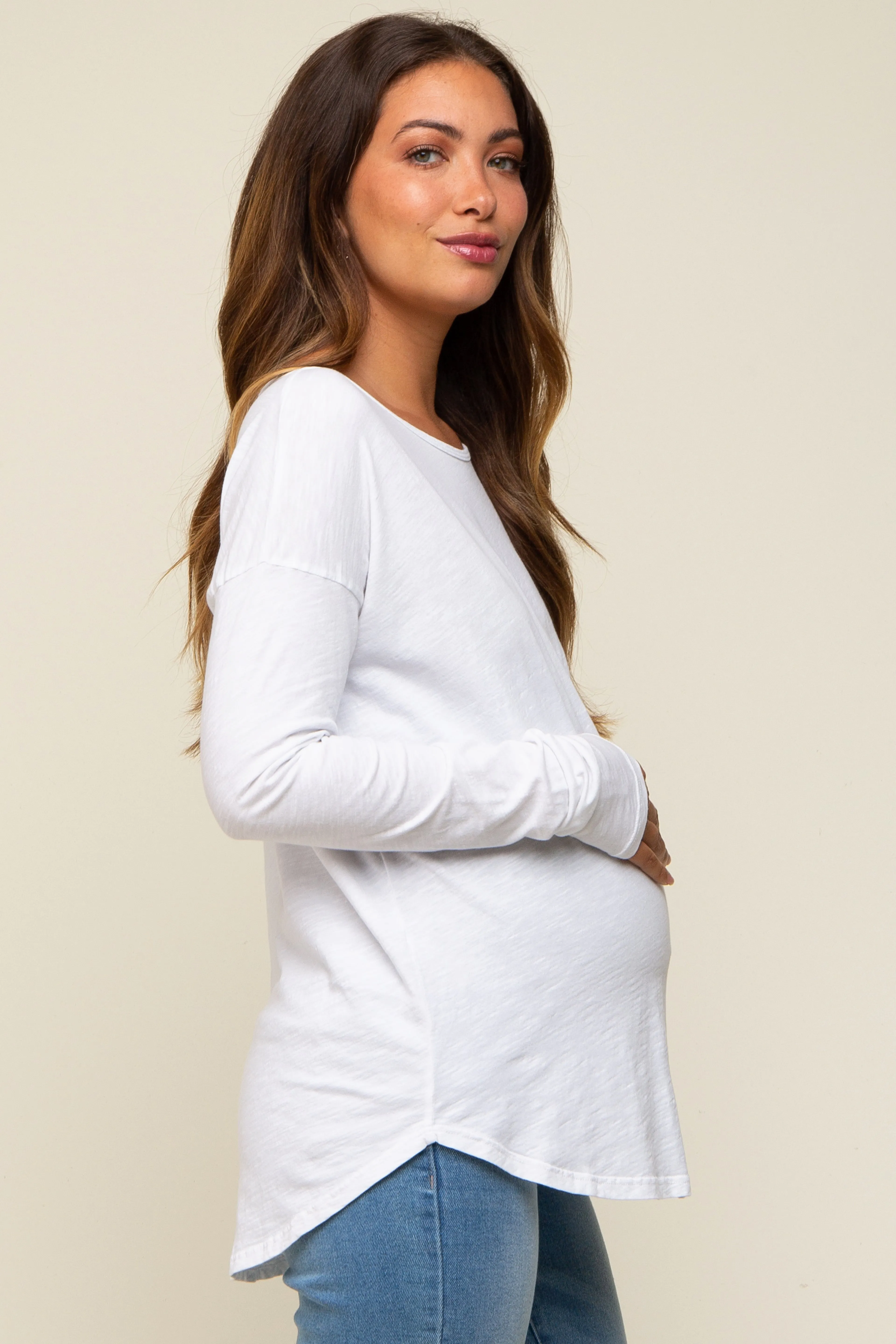 White Long Sleeve Curved Hem Maternity Top sold by Pinkblush product image thumbnail 2