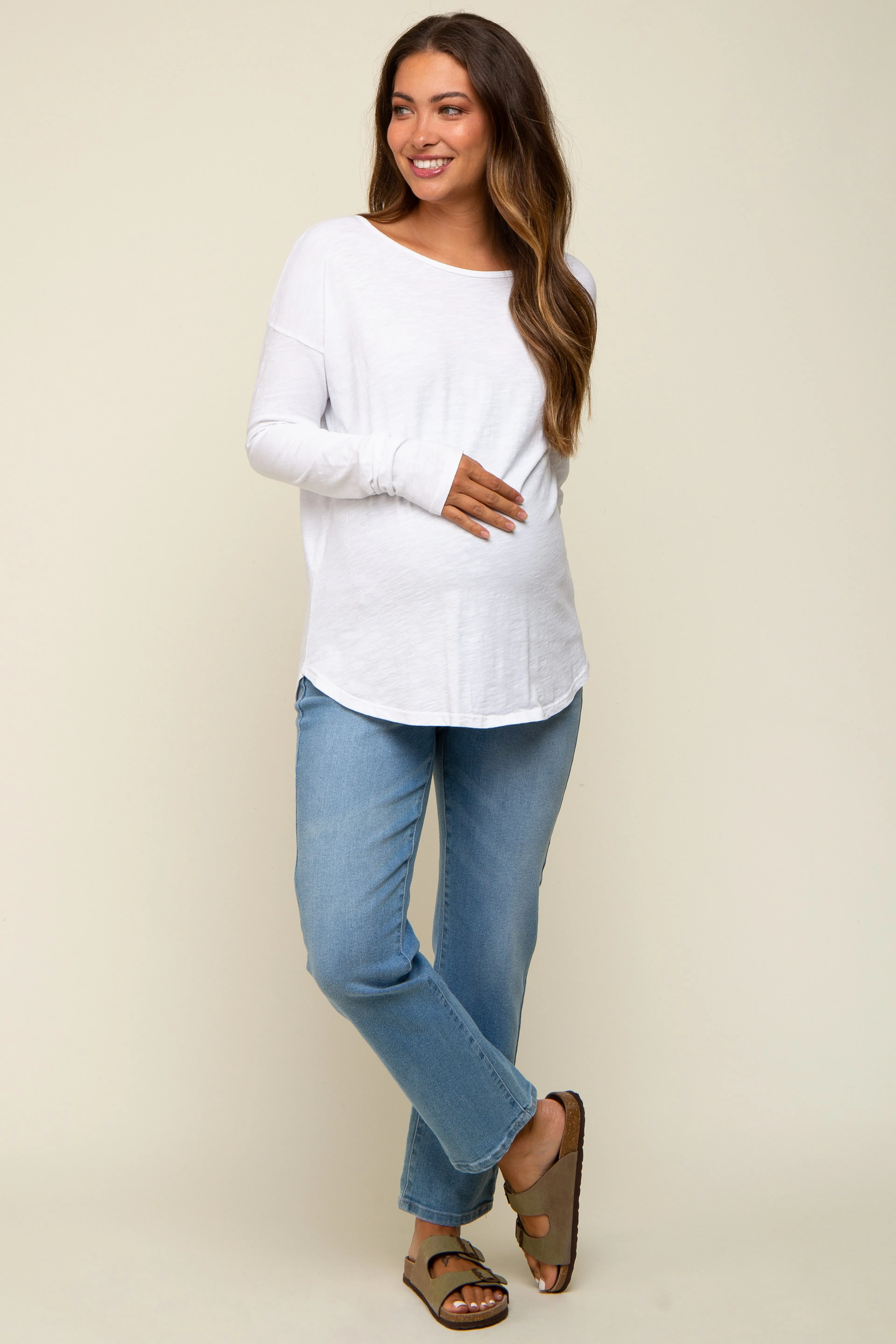 White Long Sleeve Curved Hem Maternity Top sold by Pinkblush product image thumbnail 5