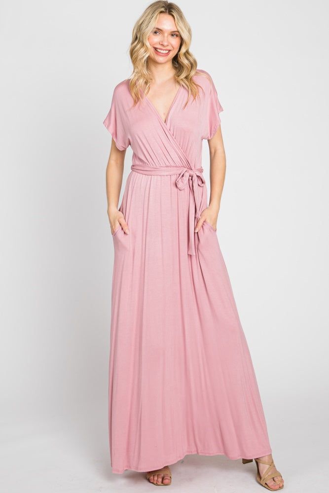 Mauve Basic Wrap Maxi Dress sold by Pinkblush