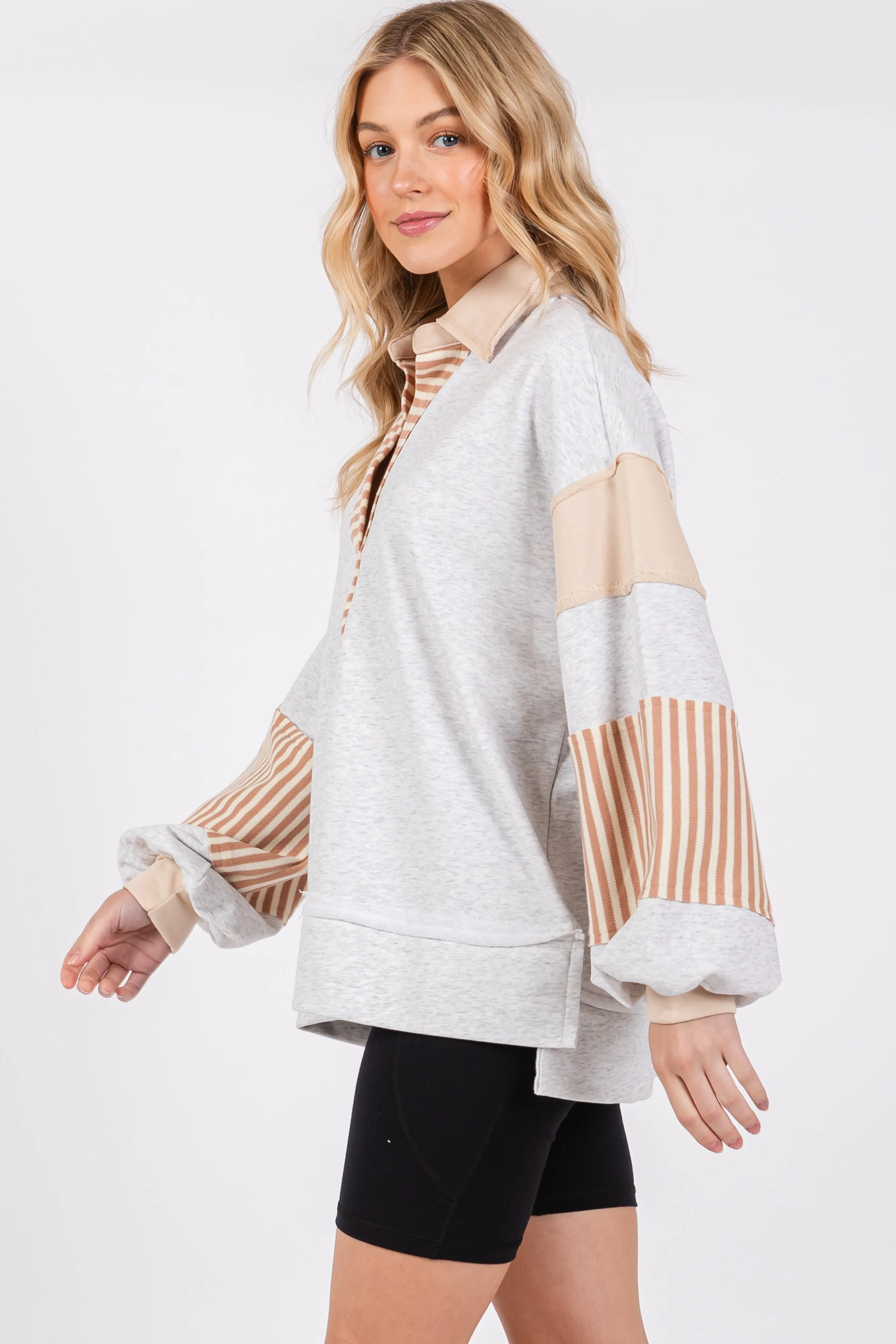 Heather Grey Colorblock Striped Long Sleeve Top sold by Pinkblush product image thumbnail 2