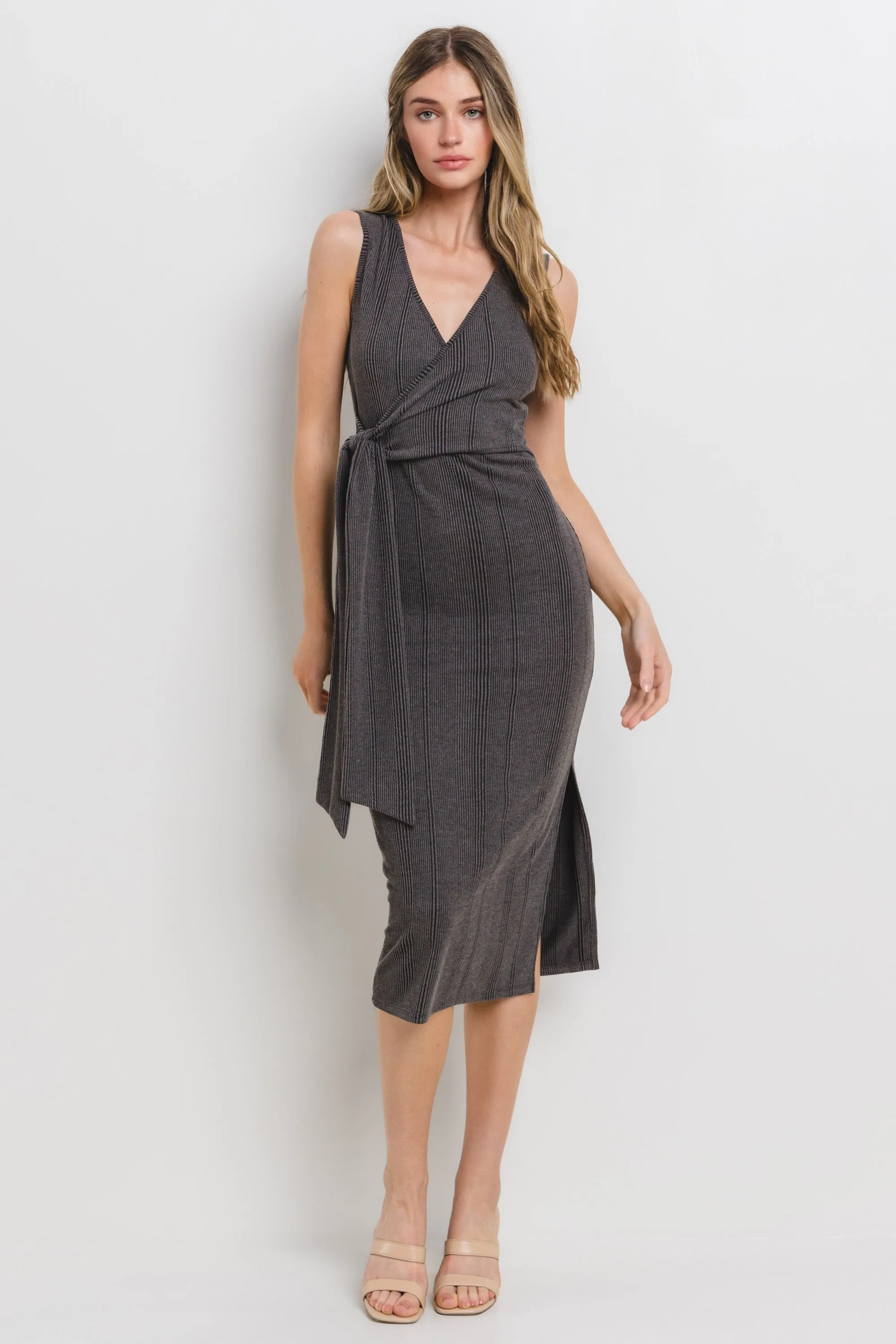 Charcoal Ribbed Wrap Maternity Midi Dress sold by Pinkblush product image thumbnail 4