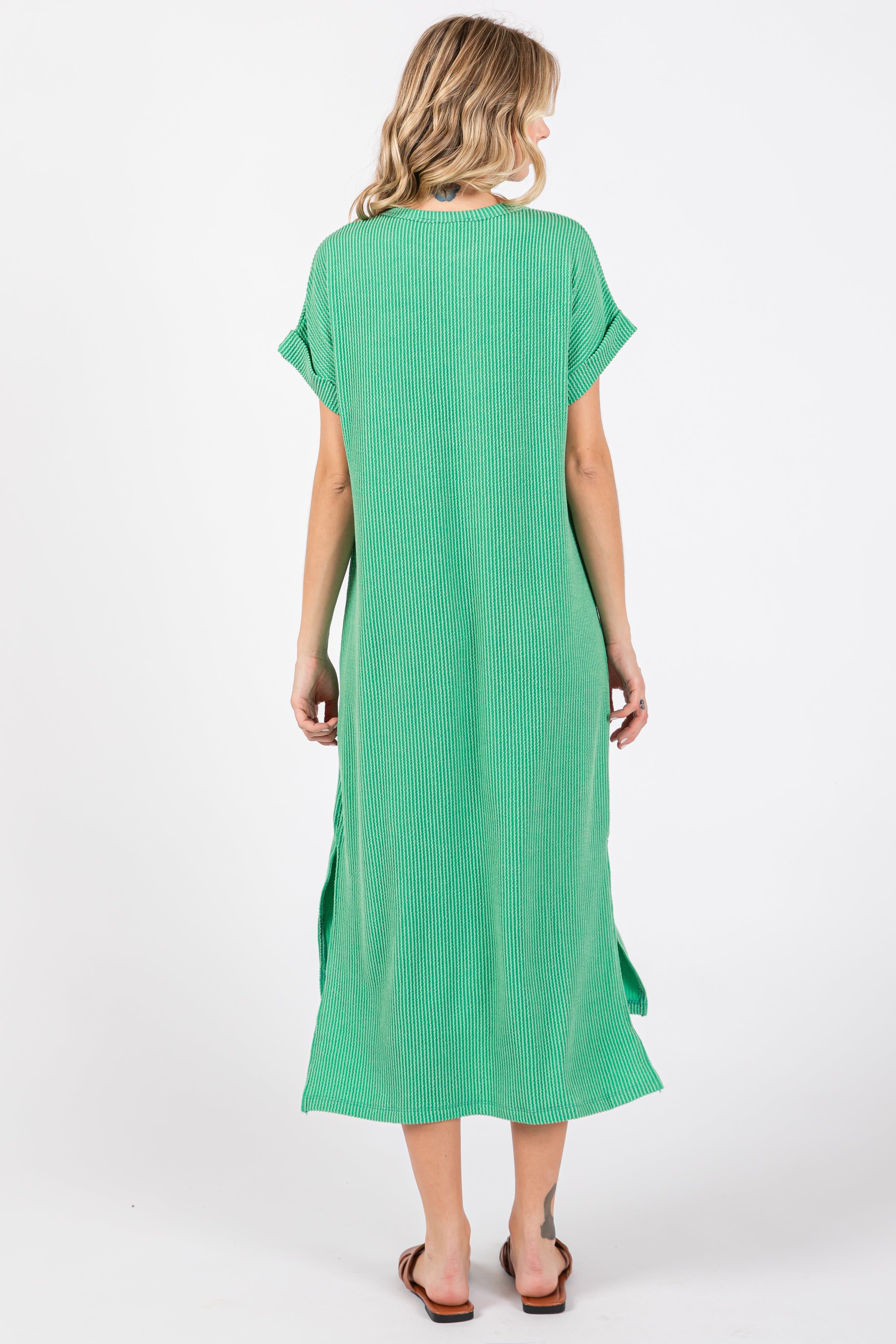 Green Ribbed Short Sleeve Midi Dress sold by Pinkblush product image thumbnail 3