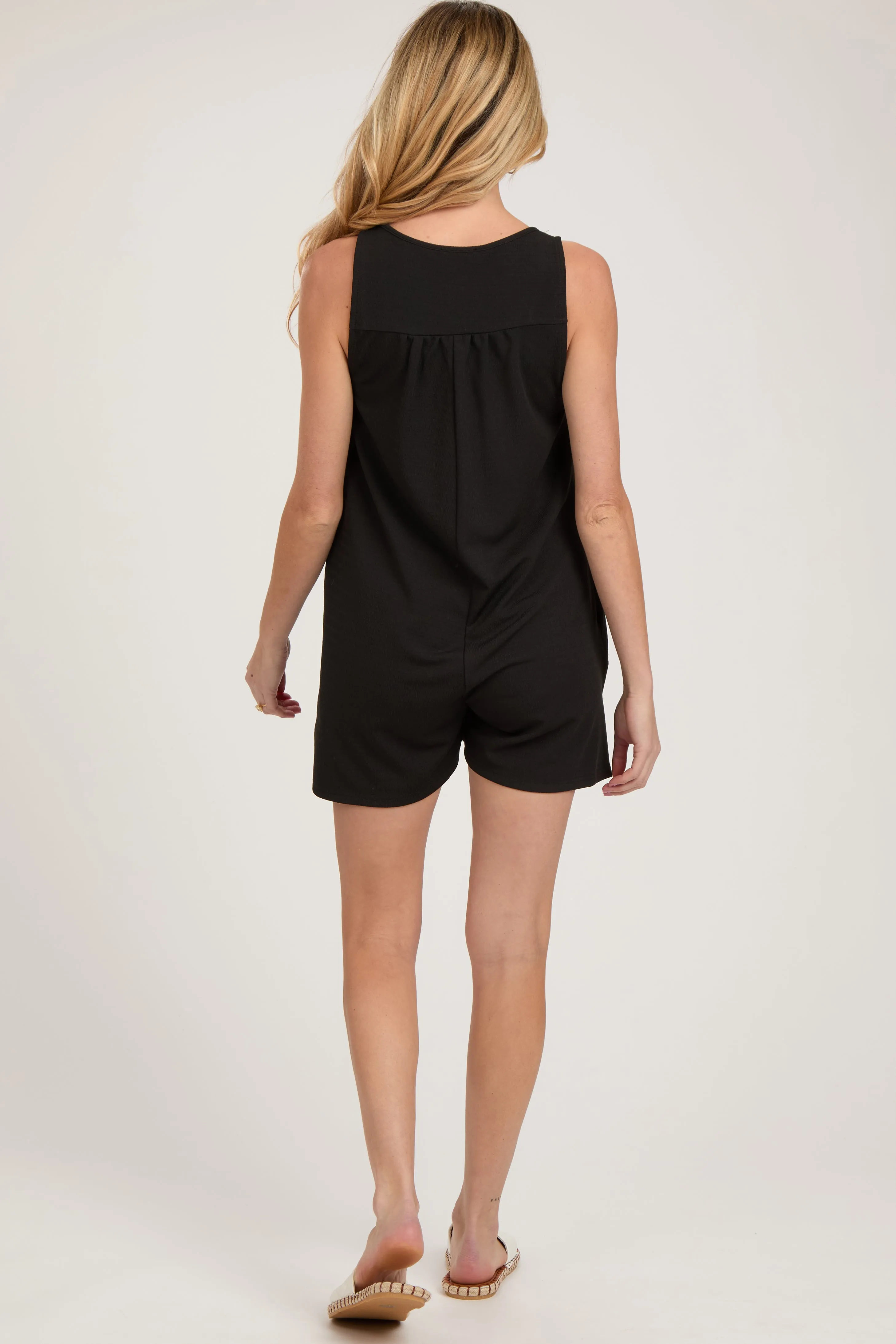 Black Button Front Sleeveless Maternity Romper sold by Pinkblush product image thumbnail 2