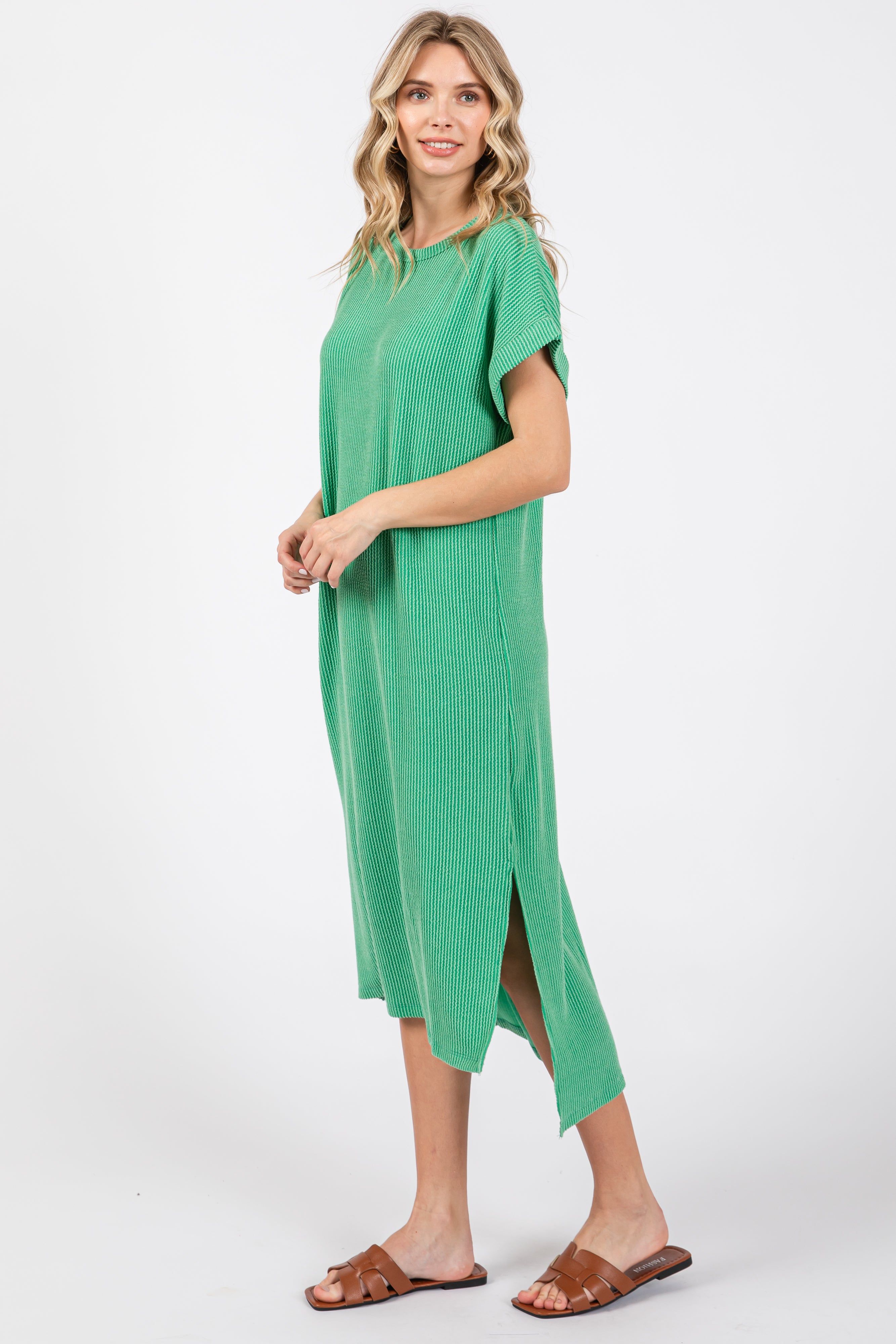 Green Ribbed Short Sleeve Midi Dress sold by Pinkblush product image thumbnail 2