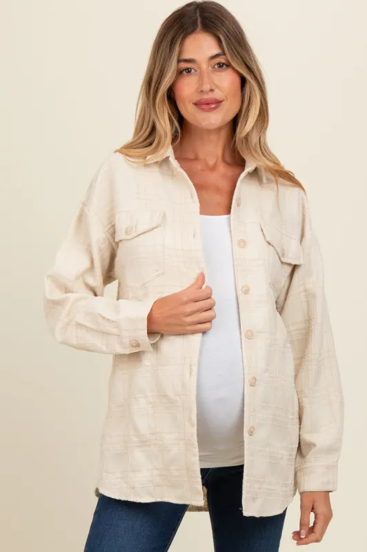 Ivory Plaid Textured Maternity Shirt Jacket sold by Pinkblush