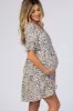Beige Animal Print Ruffle Sleeve Maternity Dress sold by Pinkblush