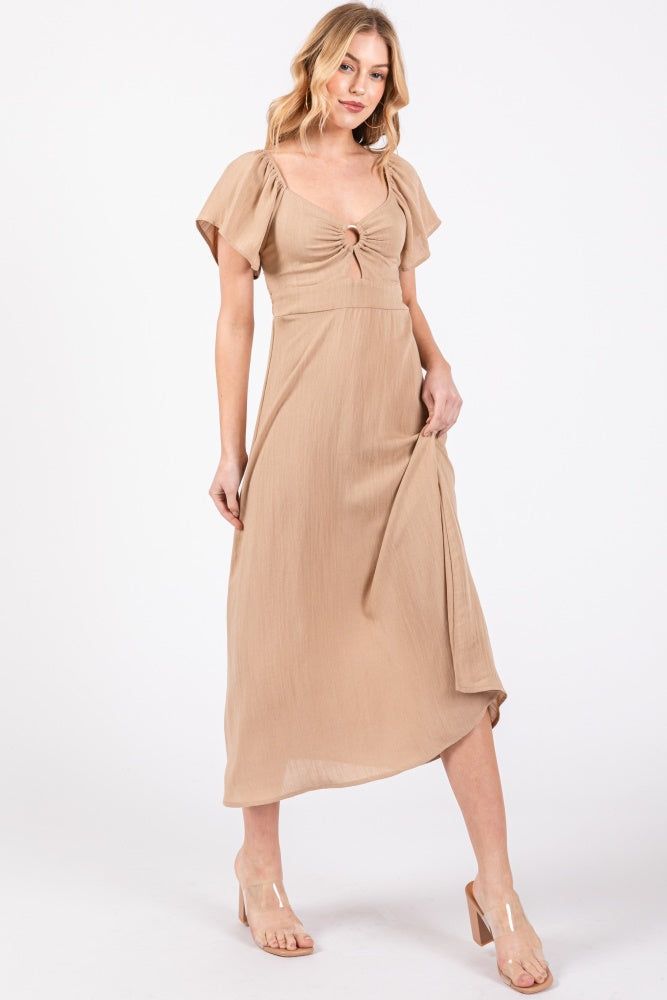 Brown Solid Flowy Sleeve Midi Dress sold by Pinkblush product image thumbnail 4