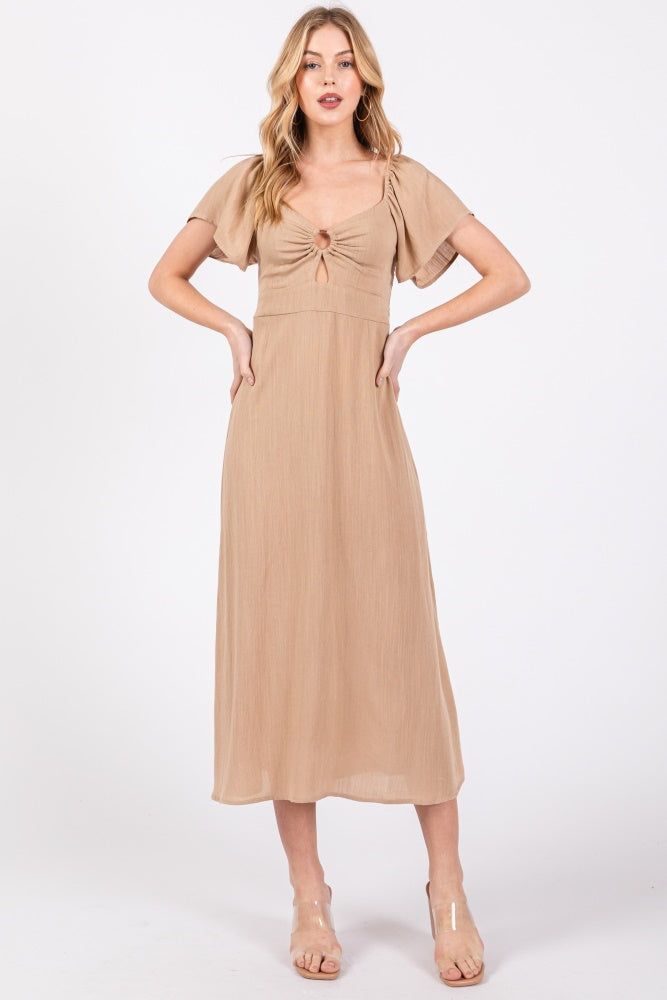 Brown Solid Flowy Sleeve Midi Dress sold by Pinkblush