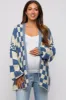 Blue Checkered Plaid Maternity Oversized Cardigan sold by Pinkblush