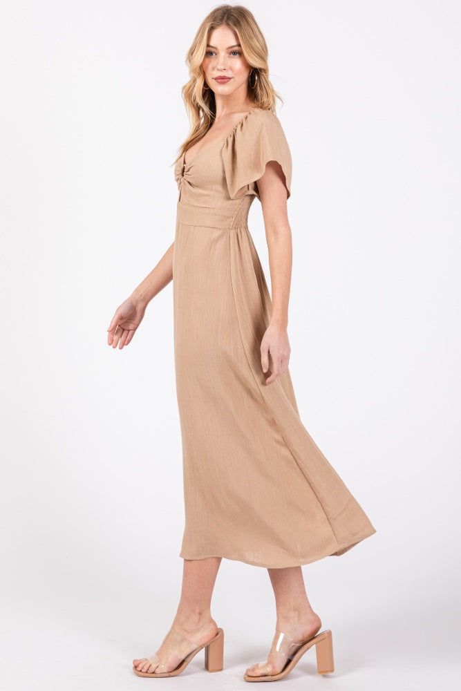 Brown Solid Flowy Sleeve Midi Dress sold by Pinkblush product image thumbnail 2