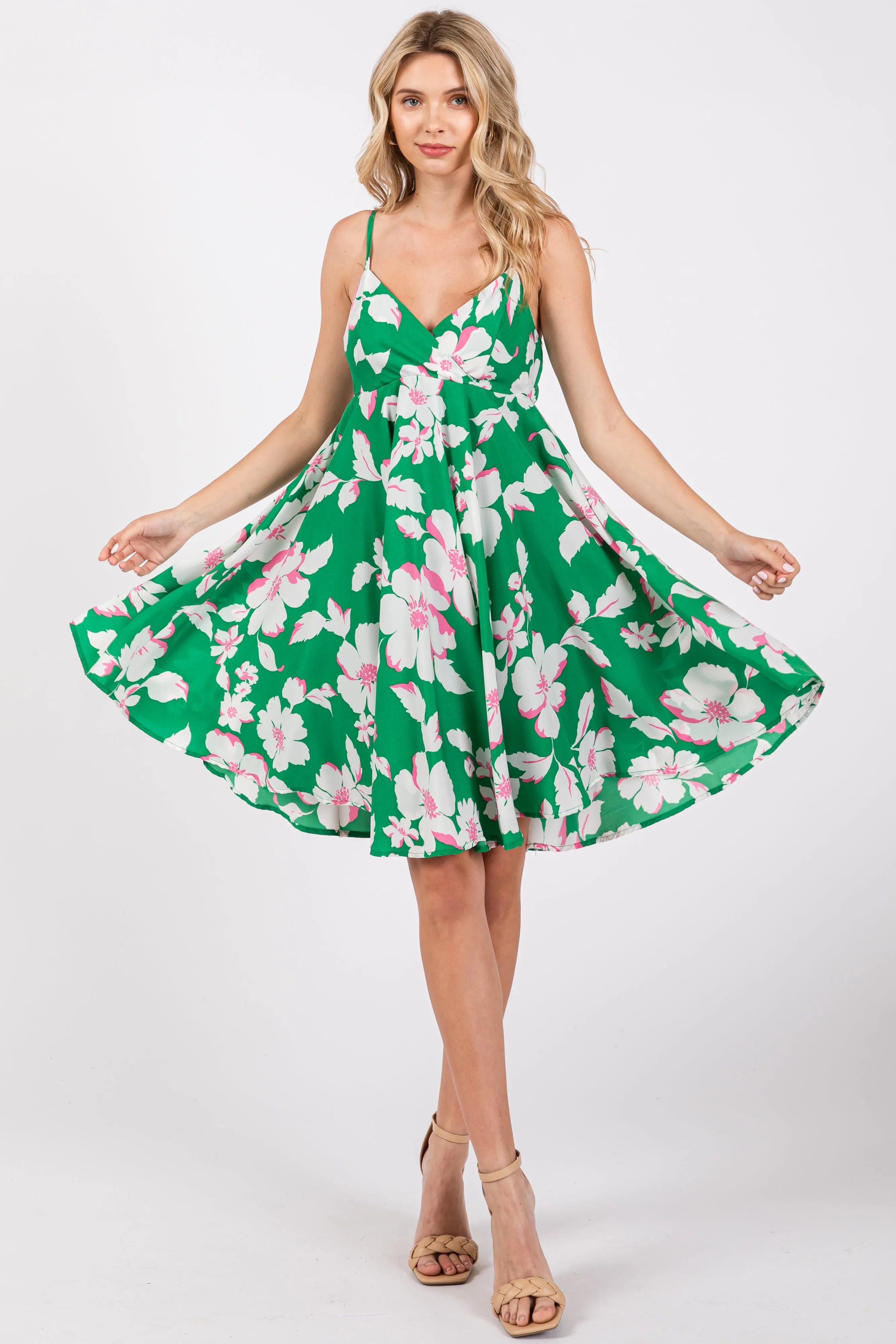 Green Floral Wrap Top Accent Dress sold by Pinkblush product image thumbnail 4