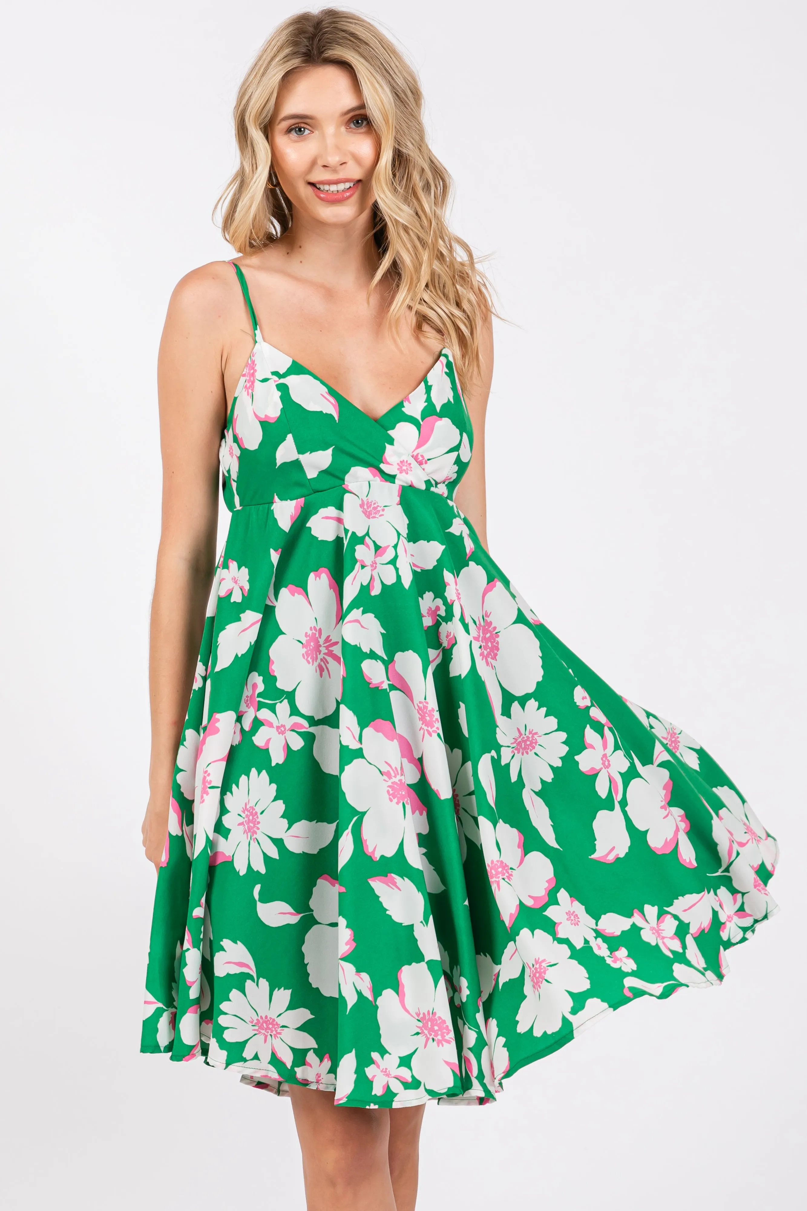 Green Floral Wrap Top Accent Dress sold by Pinkblush