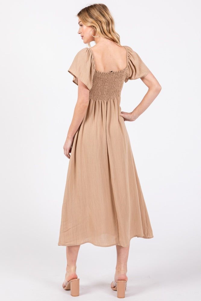 Brown Solid Flowy Sleeve Midi Dress sold by Pinkblush product image thumbnail 3