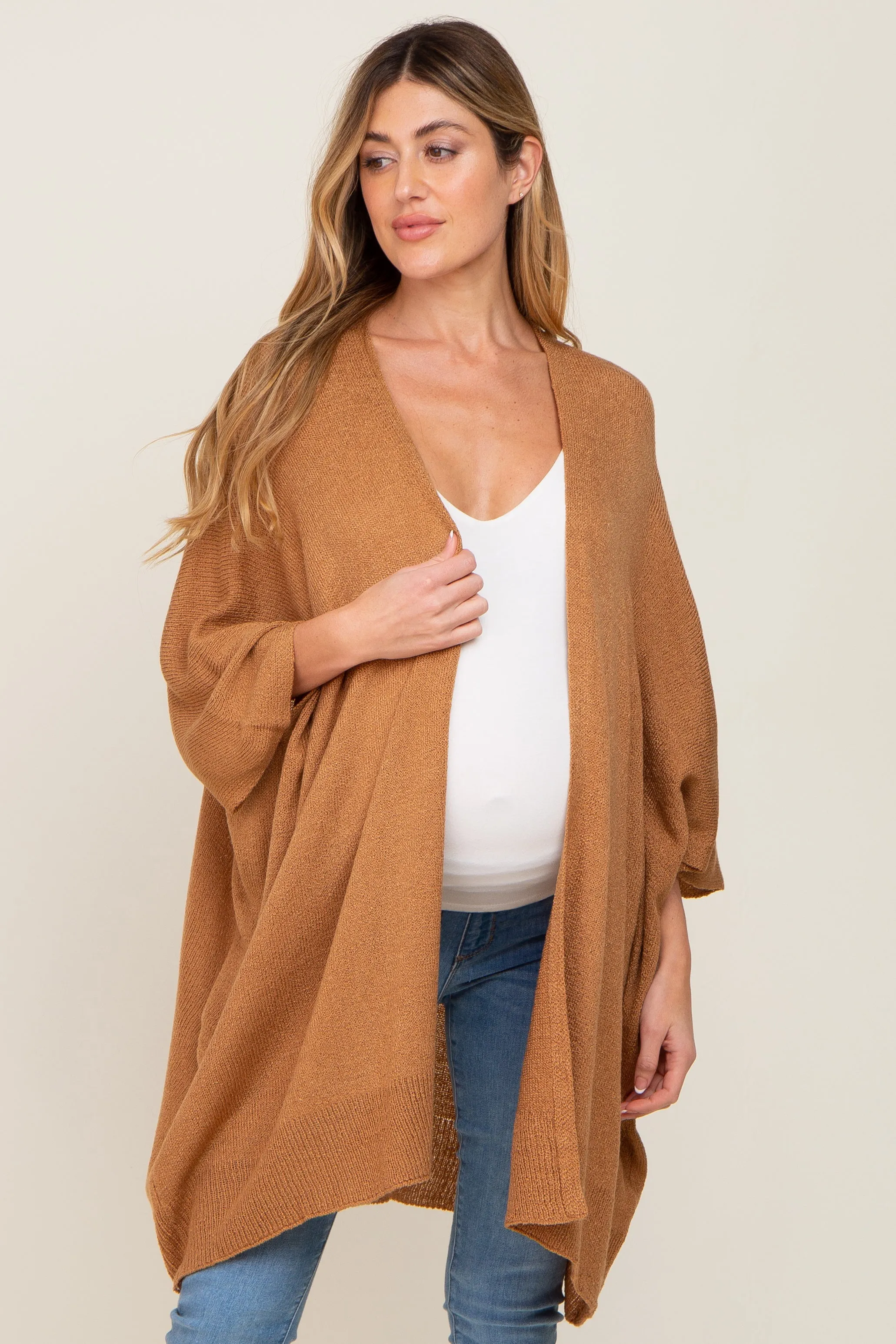 Camel Knit Open Front Maternity Cardigan sold by Pinkblush product image thumbnail 2